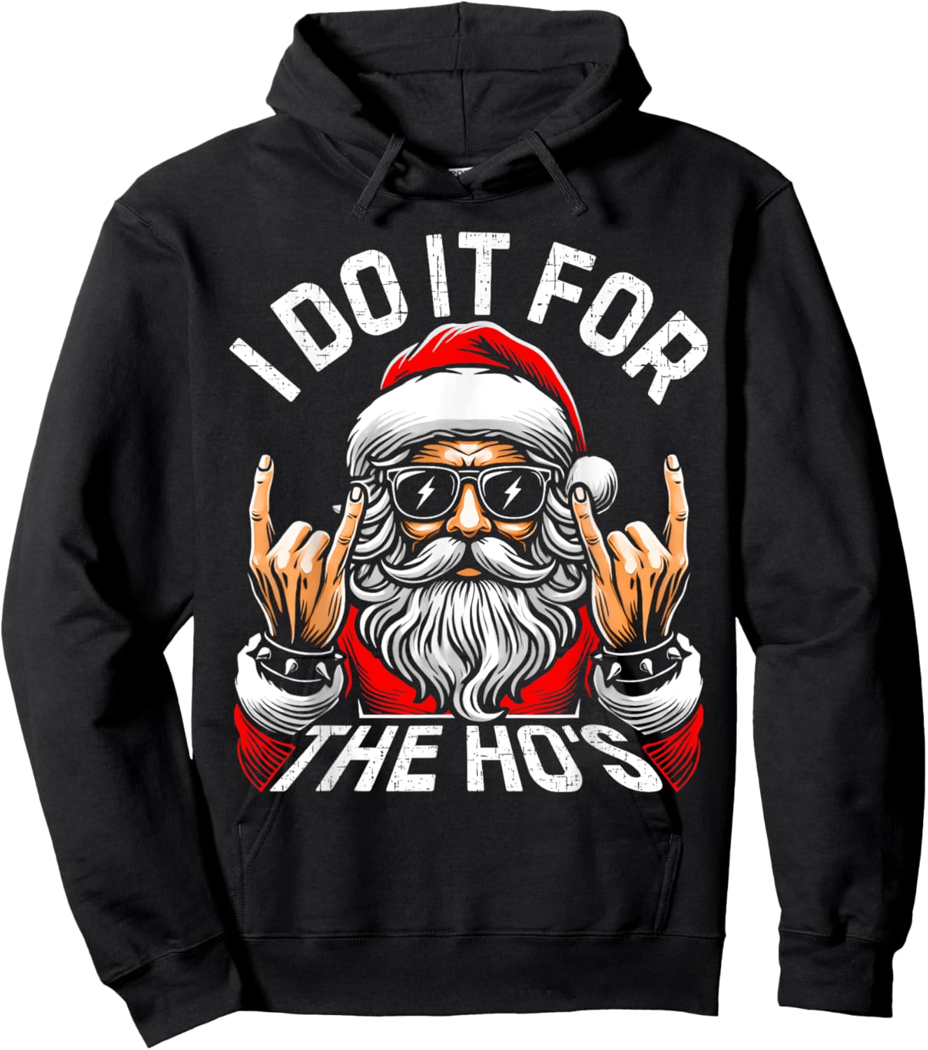I Do It For The Hos Funny Inappropriate Christmas Santa Face Hoodie - Hoodie | Black