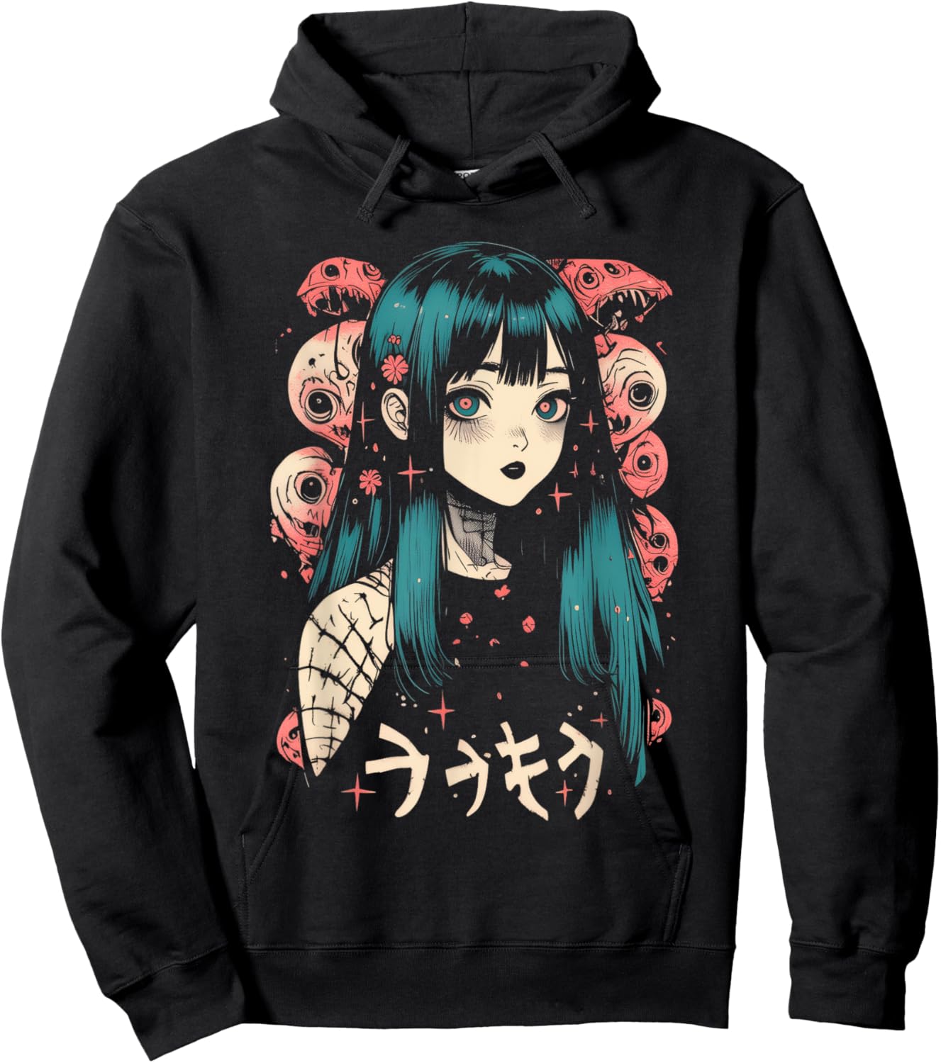 Goth Grunge Demon Anime Girl Waifu Horror Alt Aesthetic Hoodie - Hoodie | Black