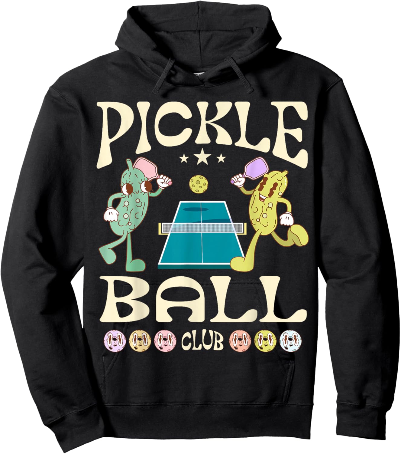Pickleball Club Funny Pickle Playing Pickleball Groovy Hoodie - Hoodie | Black