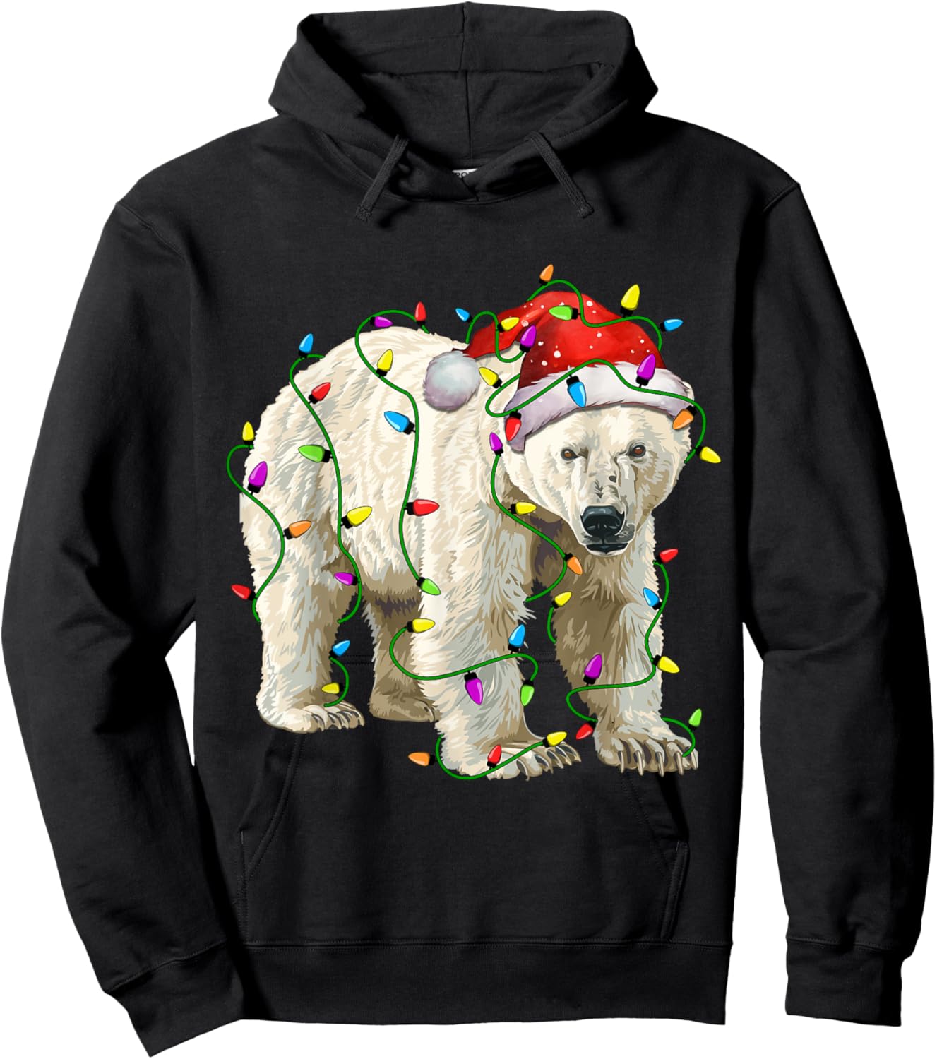 Polar Bear Santa Christmas Tree Lighting Xmas Funny Hoodie - Hoodie | Black
