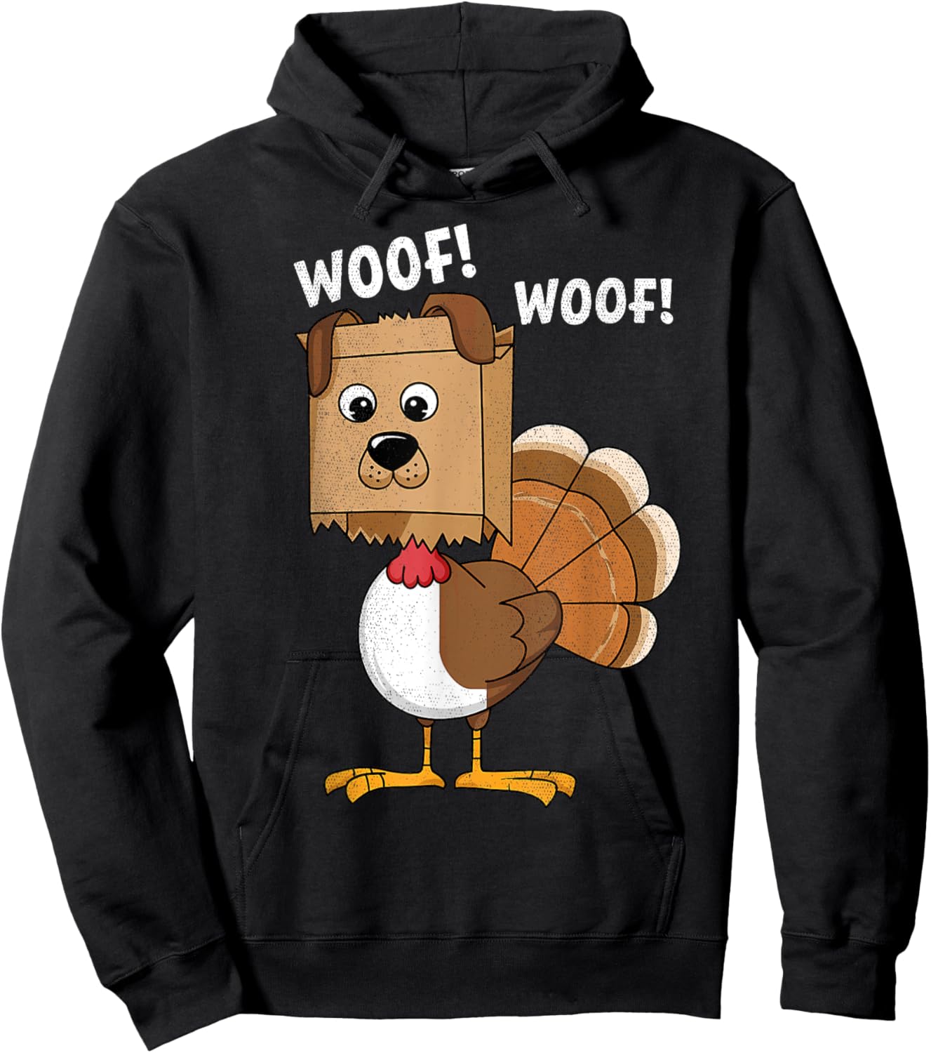 Thanksgiving Dog Funny Fake Dog Woof Thanksgiving Turkey Women Girls Kids Hoodie - Hoodie | Black