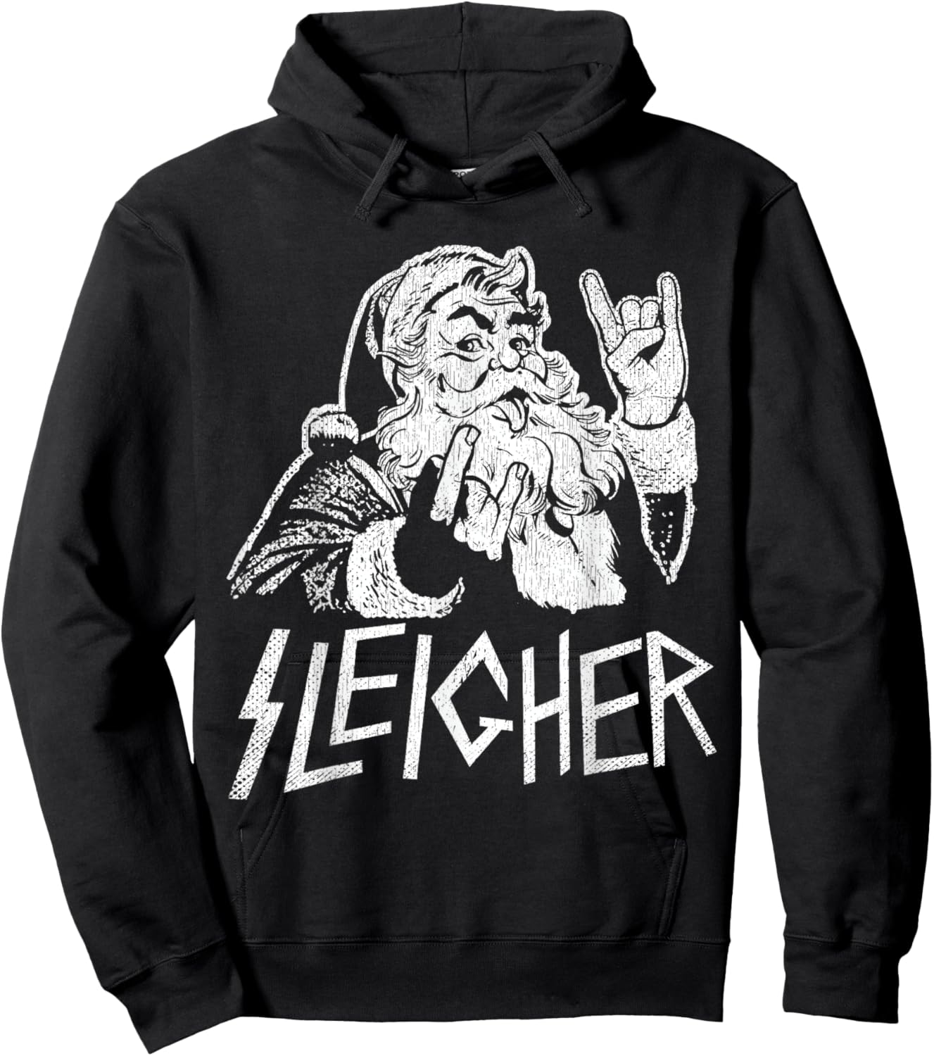 Sleigher Santa Claus Rock On Goth Heavy Metal Christmas Hoodie - Hoodie | Black