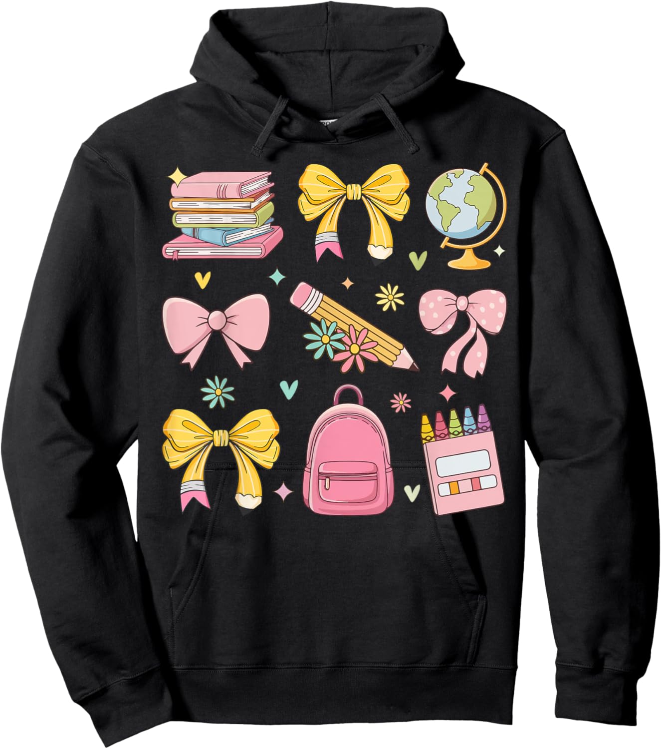 Coquette Bow Pencil Teacher Back To School Appreciation Hoodie - Hoodie | Black