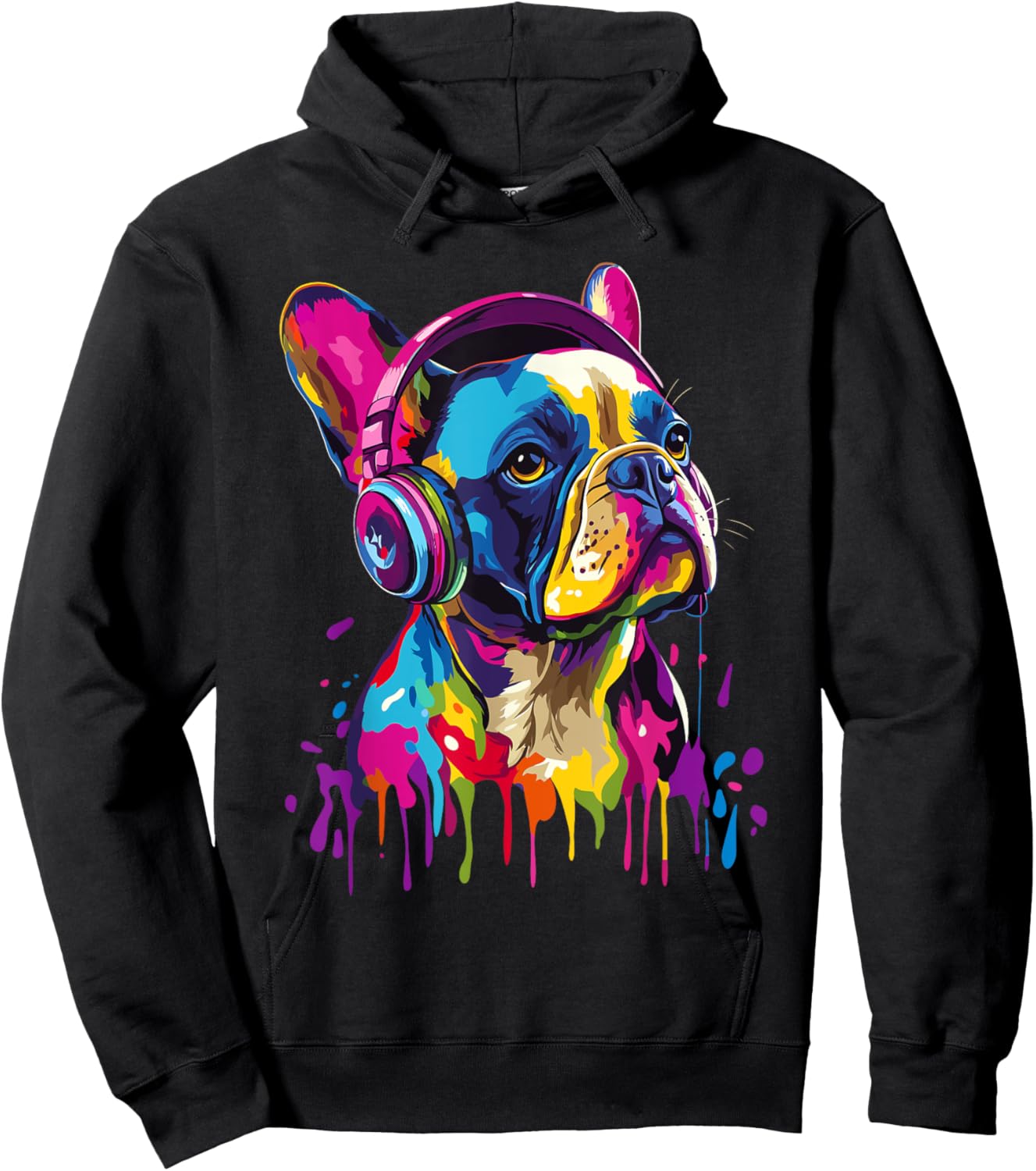 French Bulldog Lover Headphones Pop Art Funny French Bulldog Hoodie - Hoodie | Black
