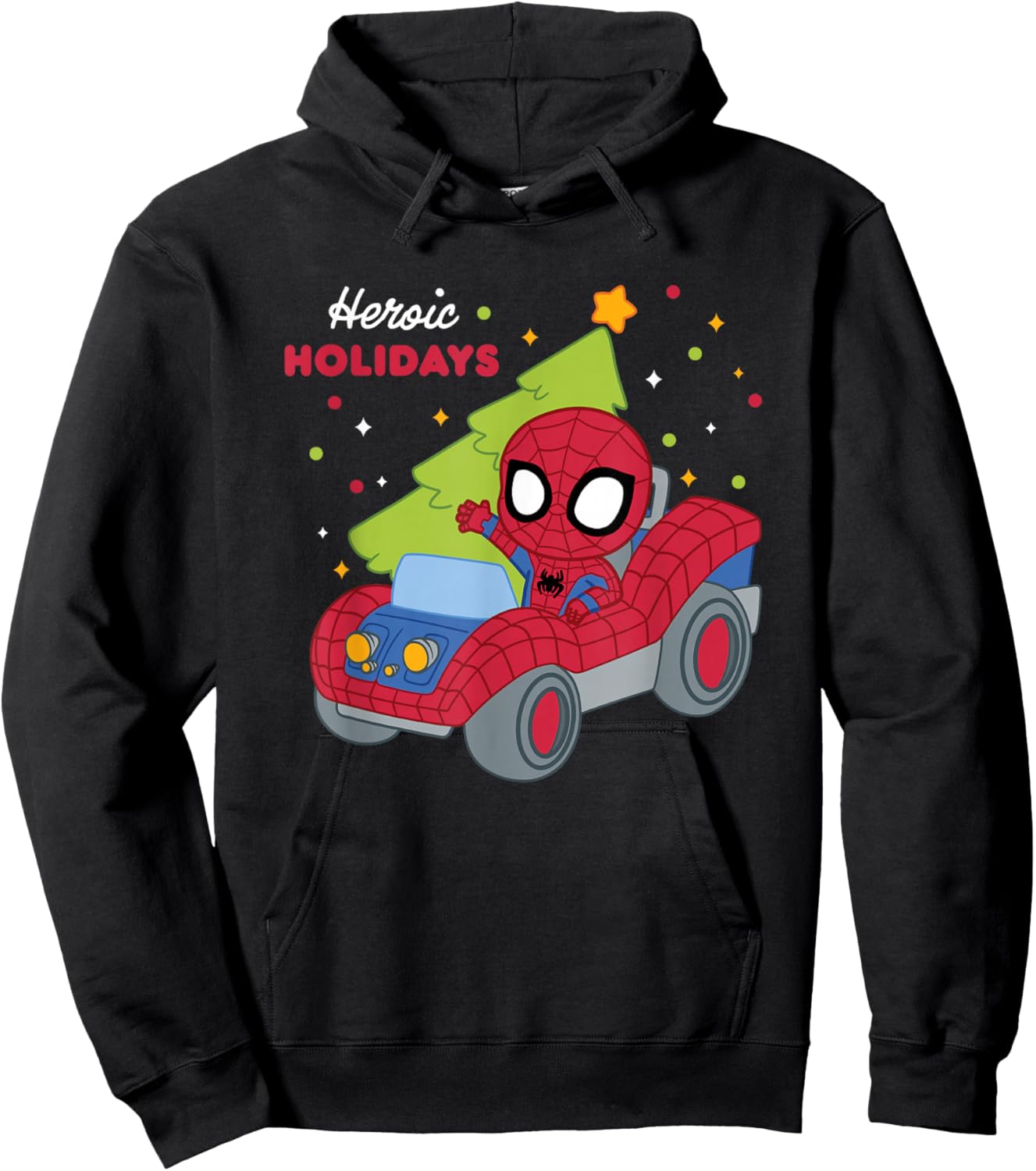 Marvel Christmas Heroic Holidays Cute Spider Man Chest Logo Hoodie - Hoodie | Black