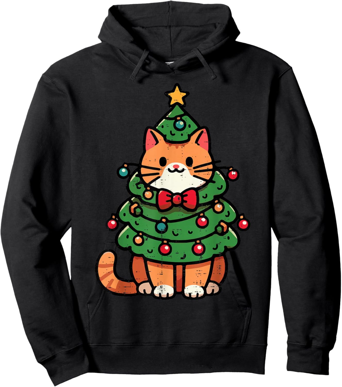 Ginger Cat Christmas Tree Cute Xmas Girls Kids Toddler Women Hoodie - Hoodie | Black