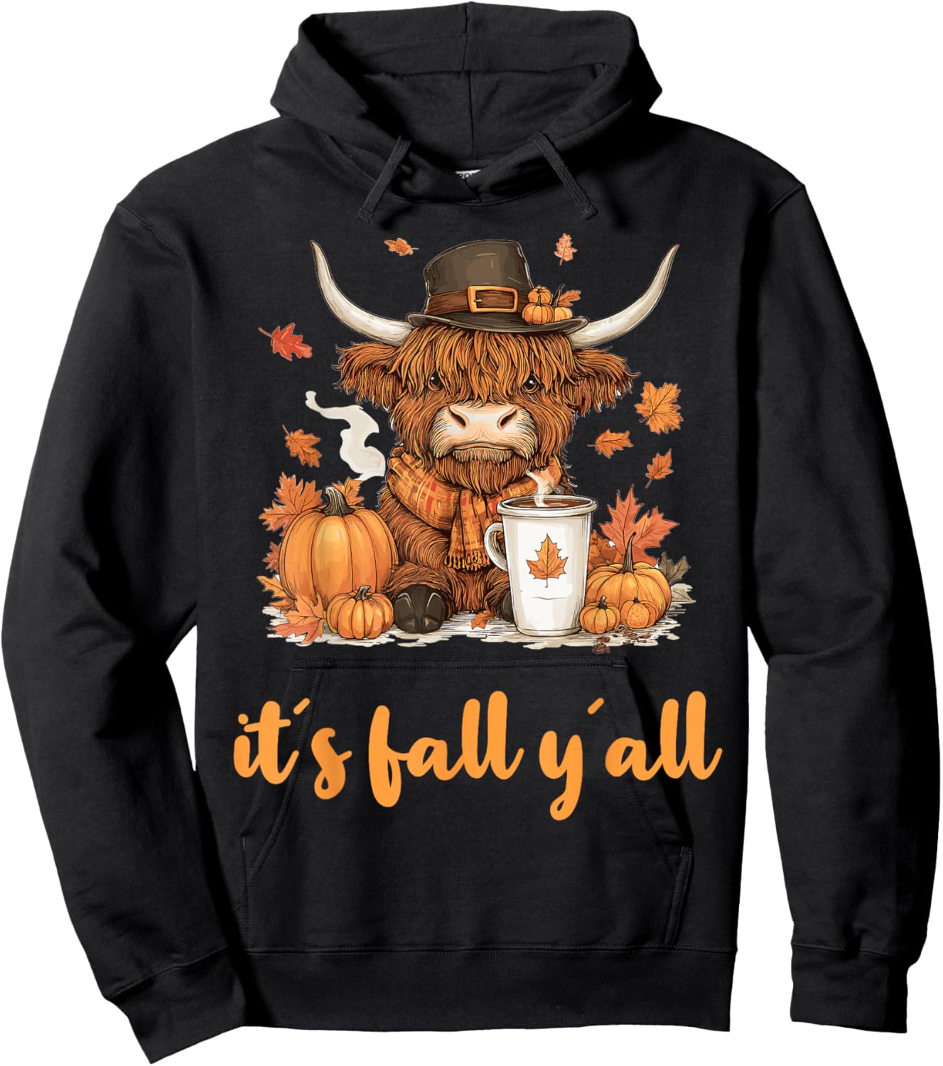 Scottish Highland Cow Fall Thanksgiving it´s fall yáll Hoodie - Hoodie | Black