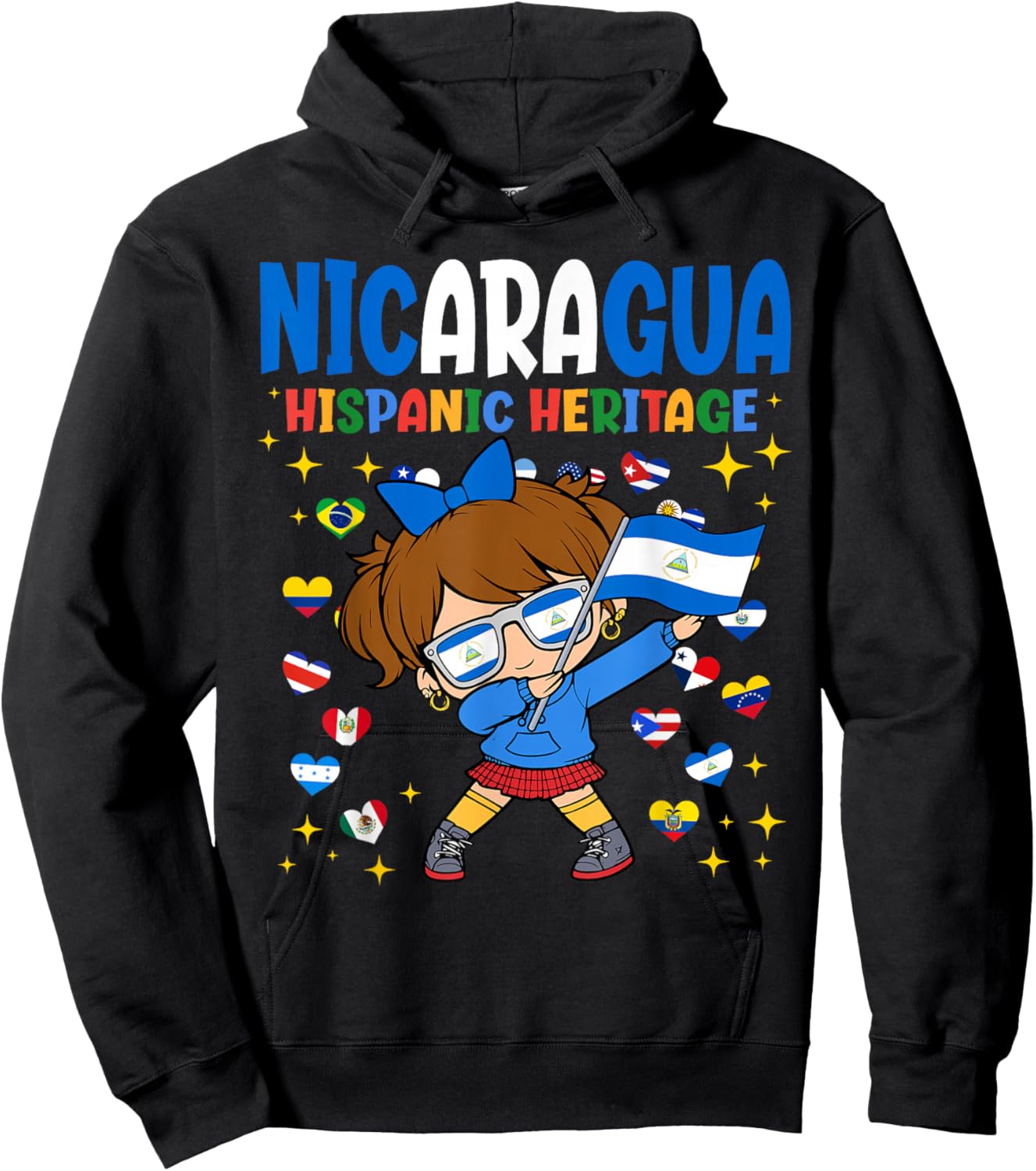 Hispanic Heritage Month Nicaragua Flag Nicaraguan Girl Kids Hoodie - Hoodie | Black