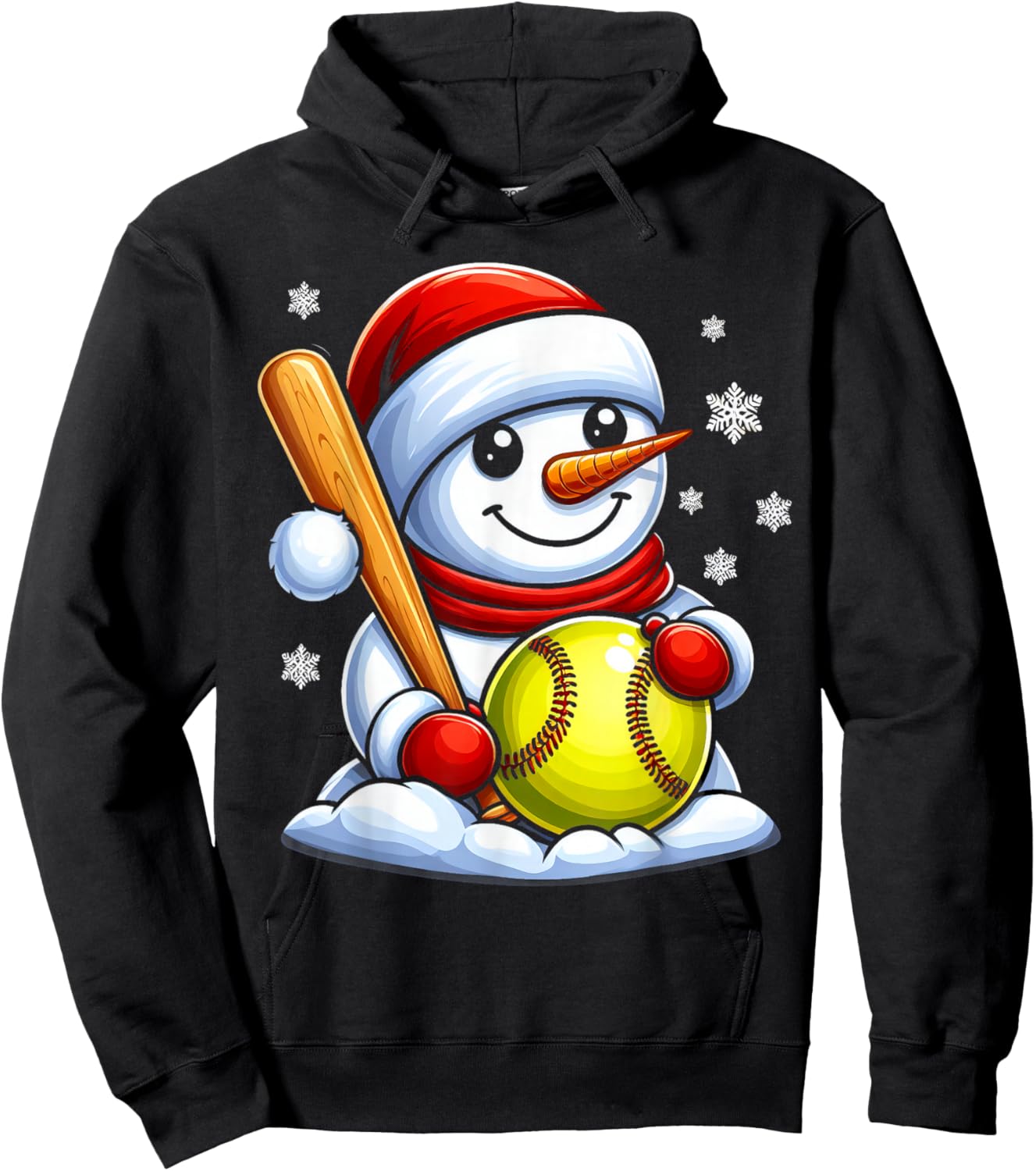 Softball Snowman Santa Hat Christmas Xmas Boys Girls Kids Hoodie - Hoodie | Black