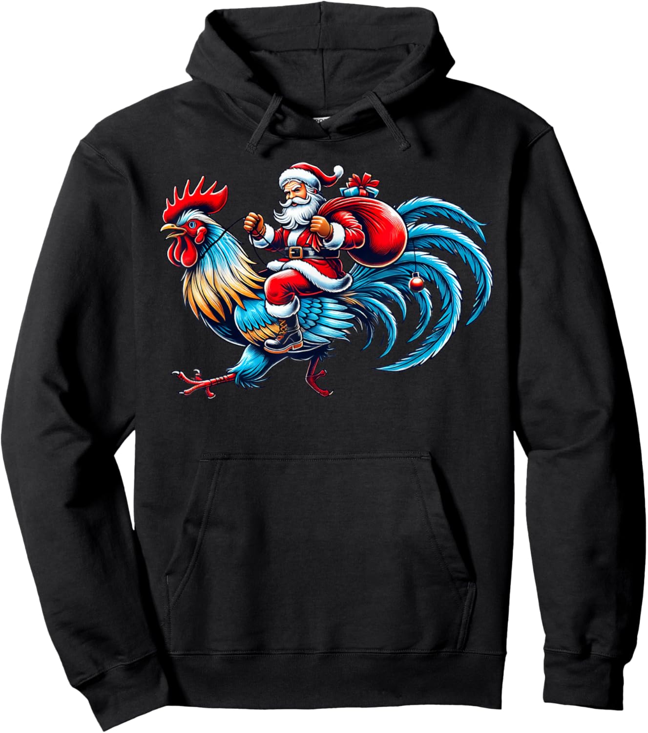 Chicken Lover Xmas Funny Santa Riding Chicken Christmas 2024 Hoodie - Hoodie | Black
