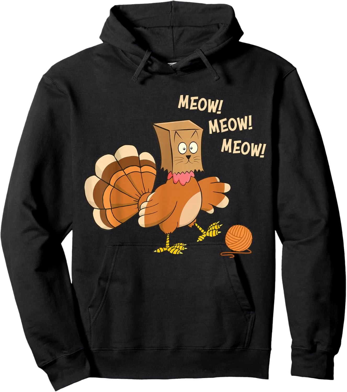 Funny Thanksgiving Turkey Fake Cat Meow Hoodie - Hoodie | Black