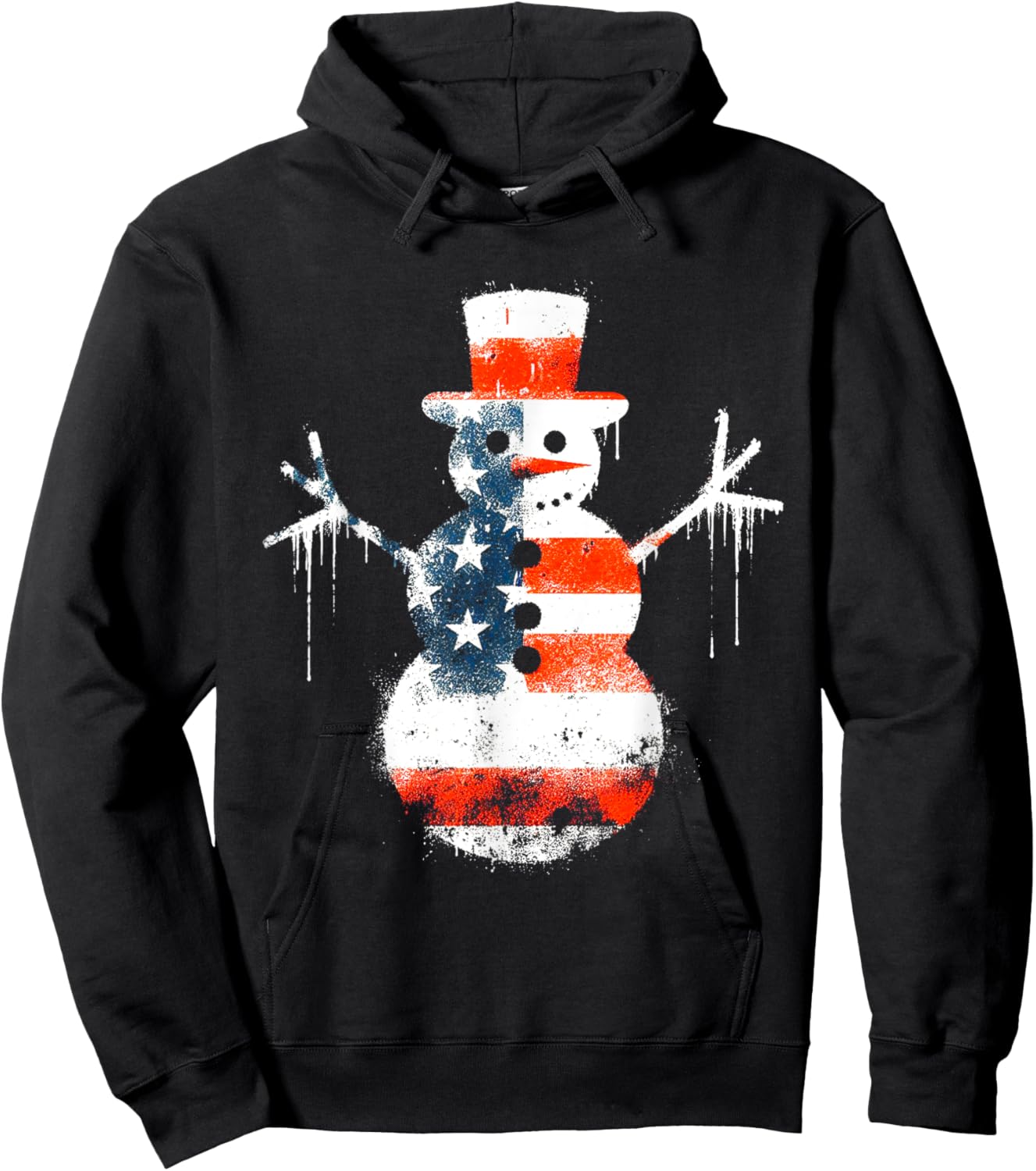 Snowman American Flag - Patriotic USA Snowman Xmas Lover Hoodie - Hoodie | Black
