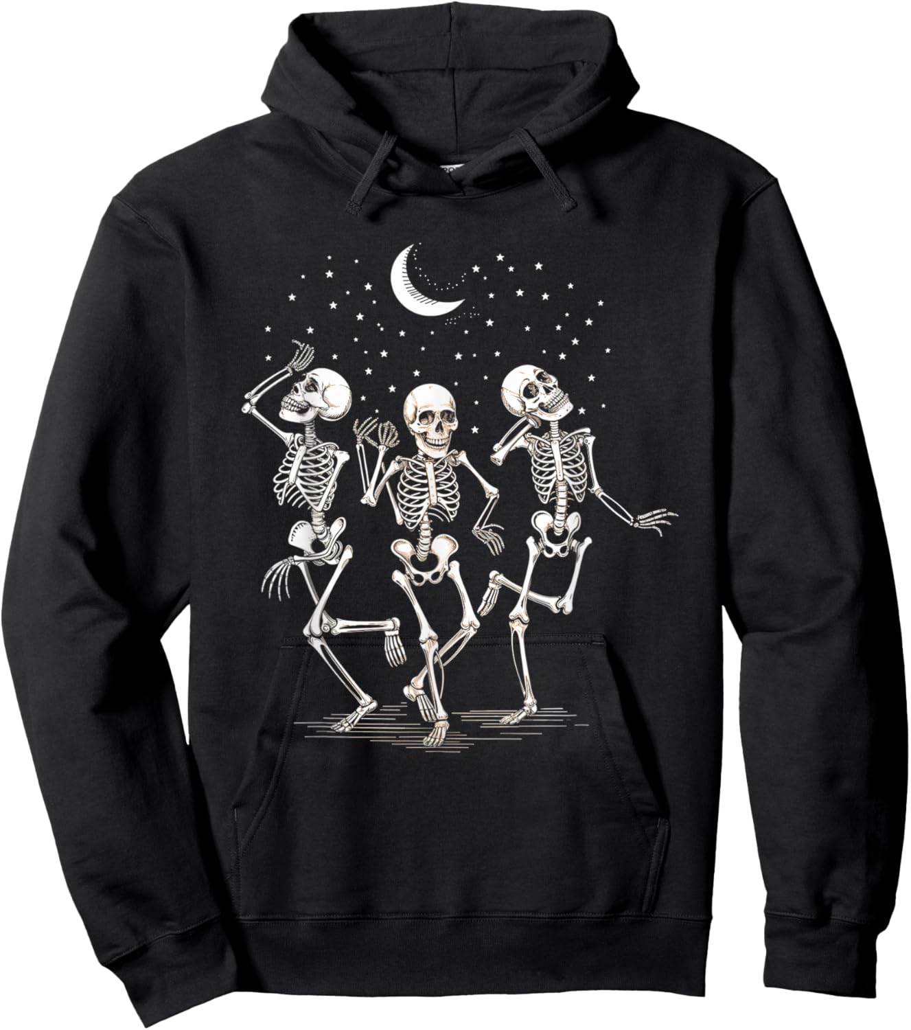 Skeleton Dance Moon Stars Night Halloween Party Hoodie - Hoodie | Black