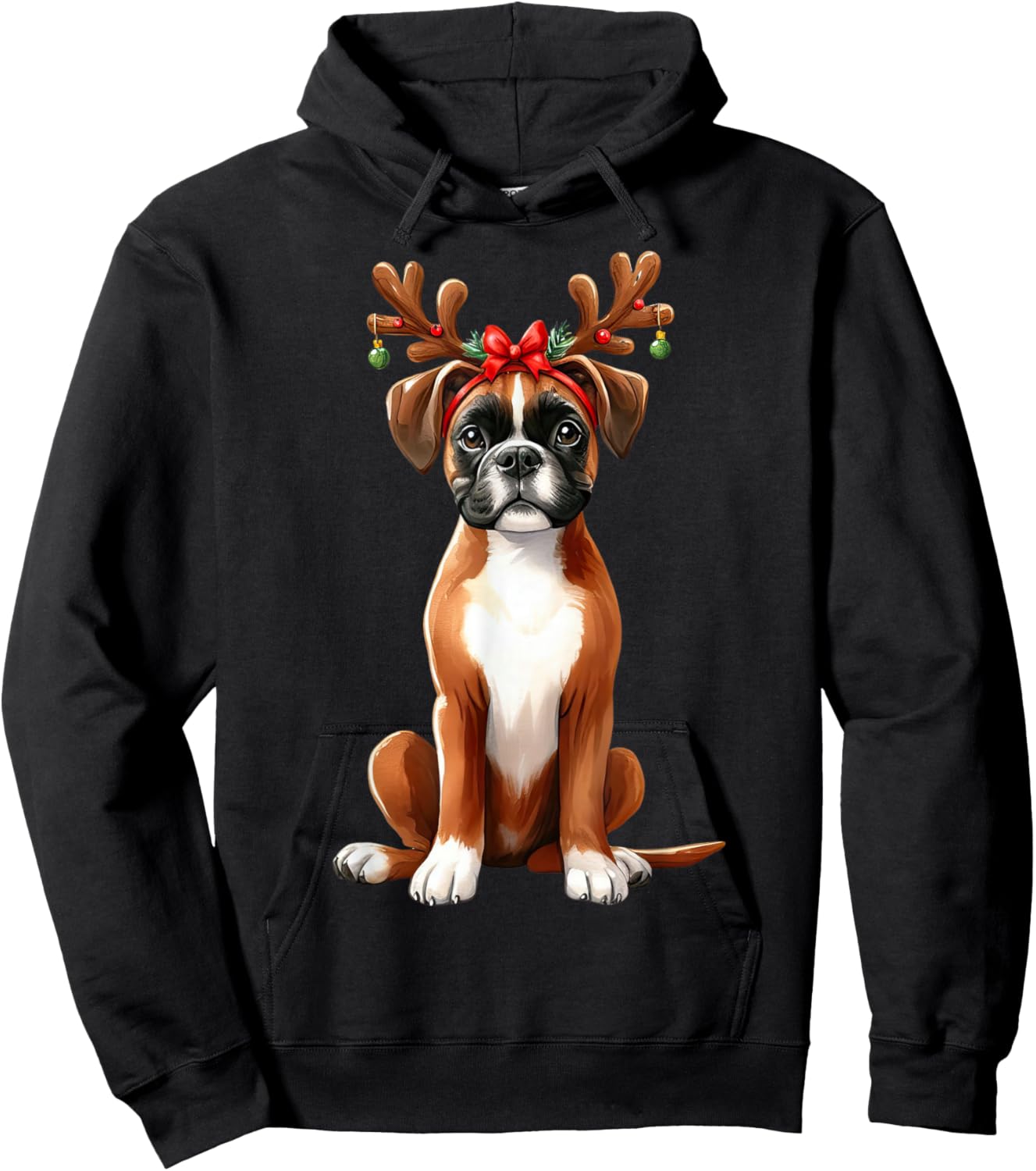 Boxer Reindeer Santa Hat Xmas Lights Christmas Xmas Dog Men Women Hoodie - Hoodie | Black