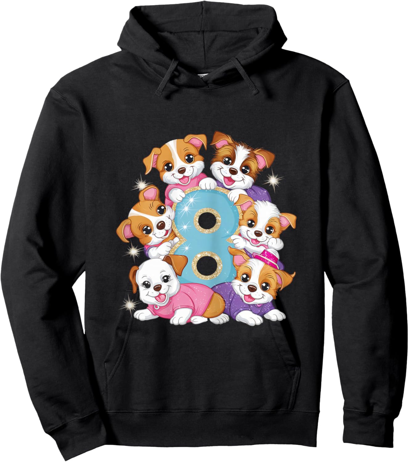 8th Birthday Dog Birthday Shirt for Girls 8 Years Puppy Hoodie - Hoodie | Black