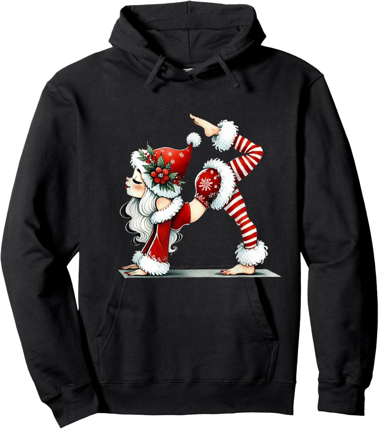 Pilates Santa Girl Christmas Workout Funny Flexible Xmas Hoodie - Hoodie | Black