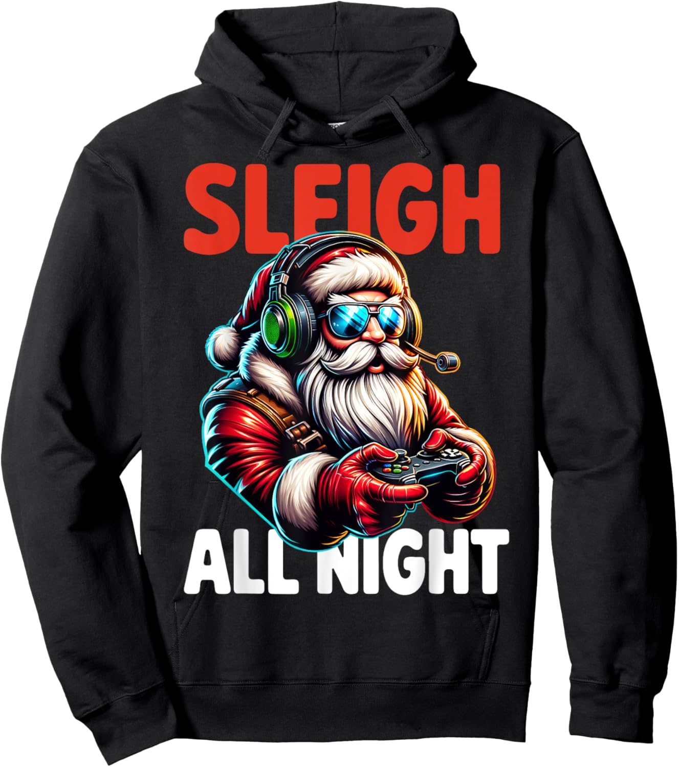 Christmas Gamer Boys Sleigh All Night Video Game Santa Xmas Hoodie - Hoodie | Black