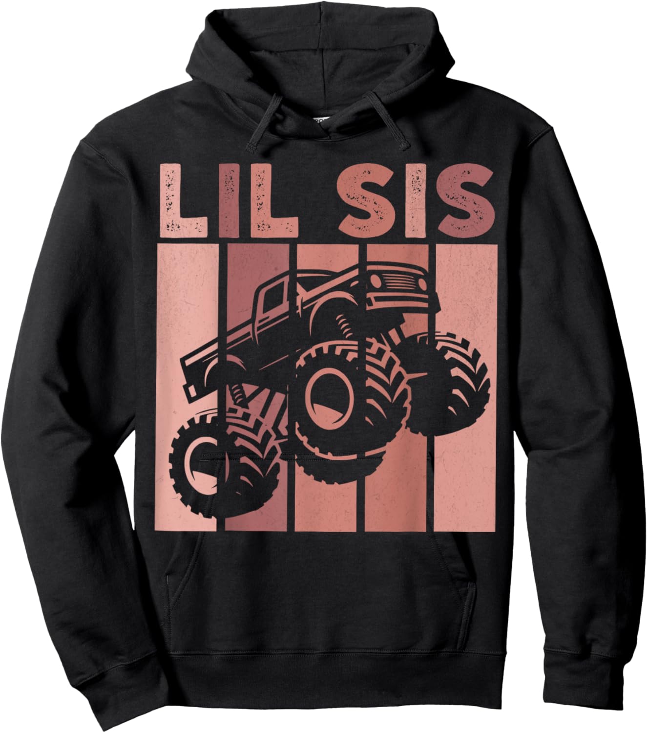 Little Sister Monster Truck Retro Lil Sis Matching Sibling Hoodie - Hoodie | Black