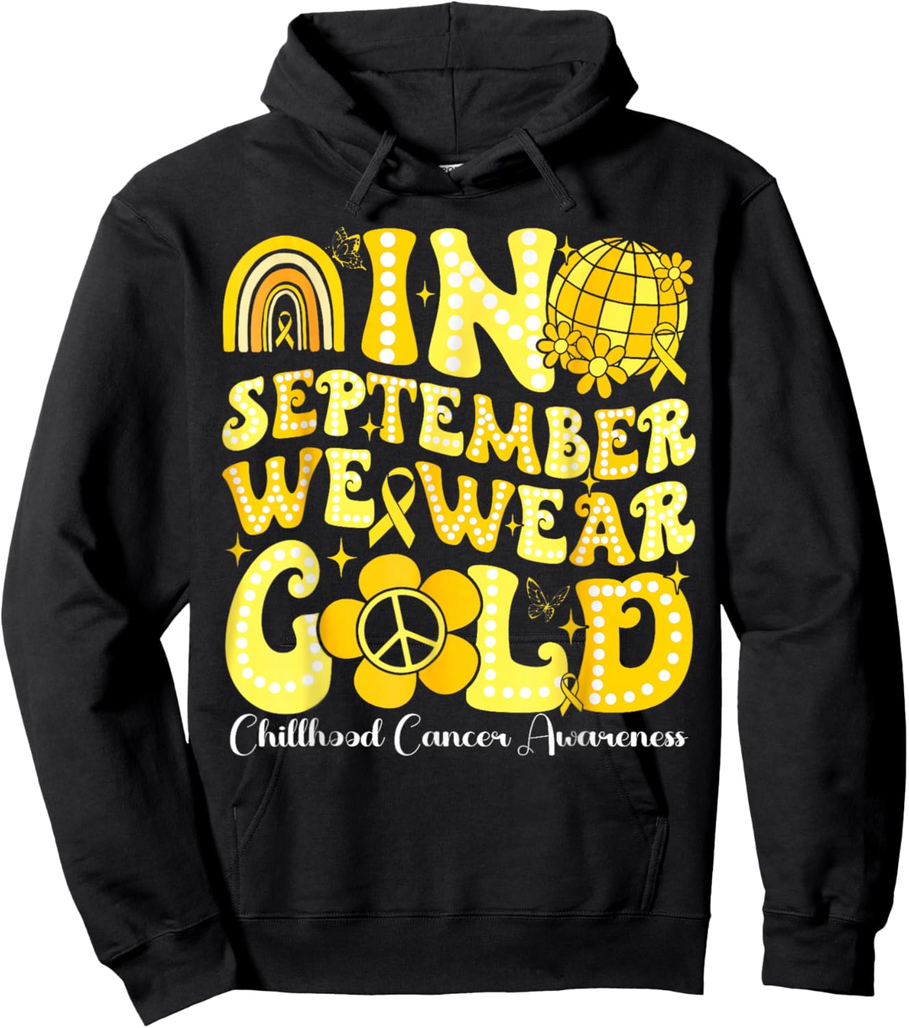 In September We Wear Gold Childhood Cancer Awareness Groovy Hoodie - Hoodie | Black