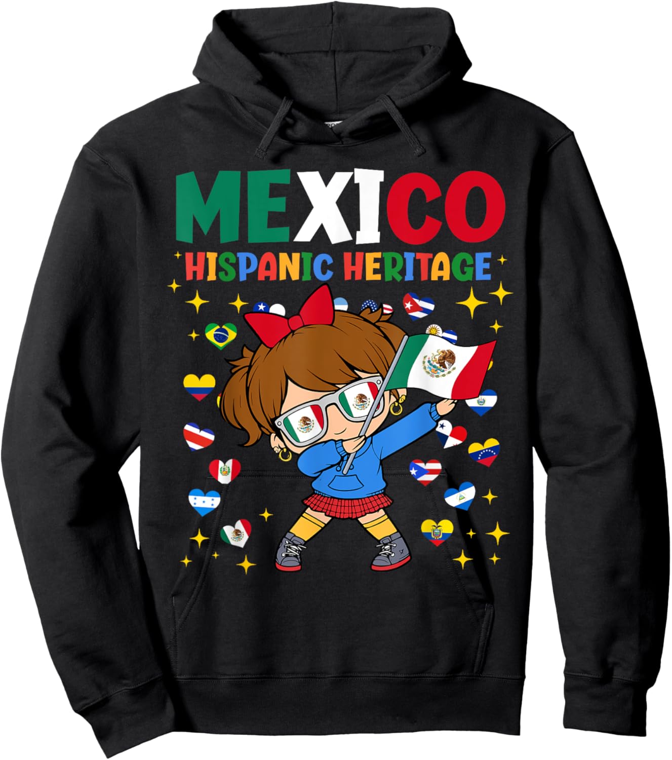 Hispanic Heritage Month Mexico Flag Mexican Girl Kids Hoodie - Hoodie | Black