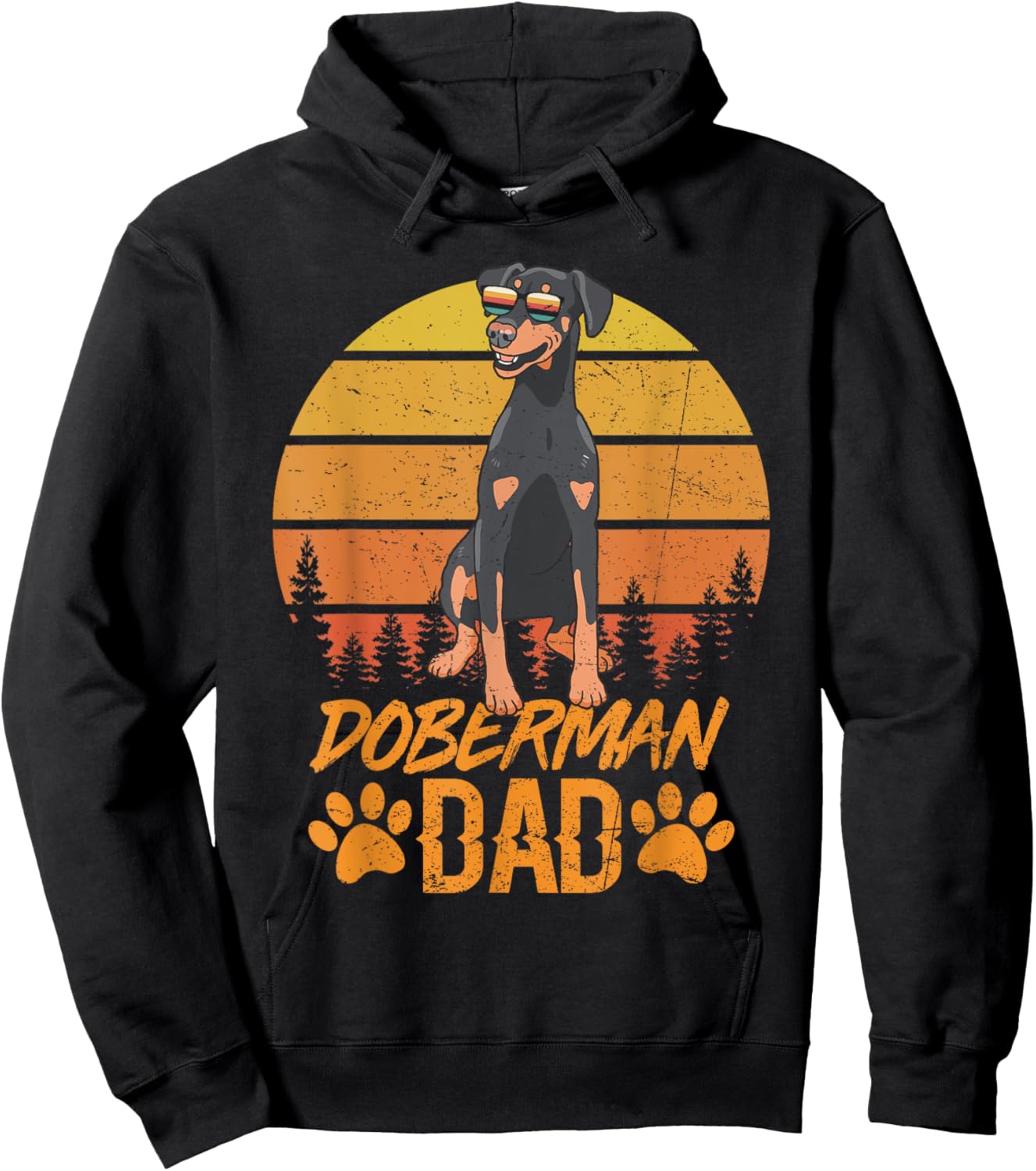 Vintage Retro Cool Natural Ear Doberman Dad Fathers Day Hoodie - Hoodie | Black