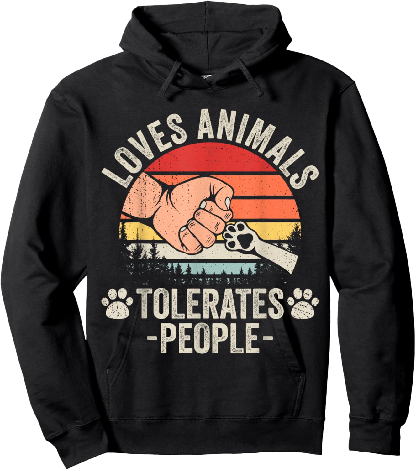 Loves Animals Tolerates People Animal Lover Funny Dog Mom Men Women Girls Kids Hoodie - Hoodie | Black