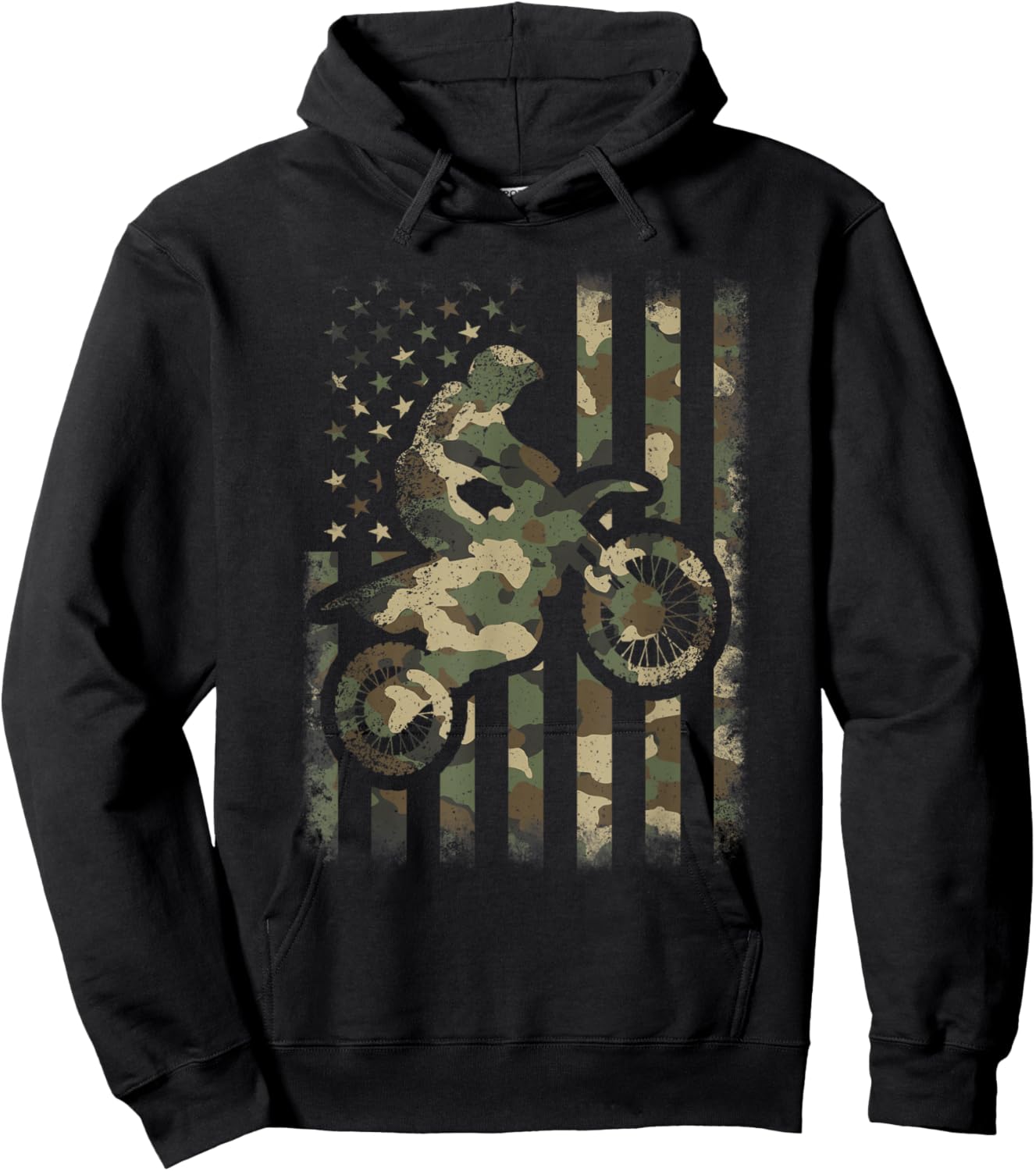 Motocross American Flag Camouflage Dirt Bike Men Women Kids Hoodie - Hoodie | Black