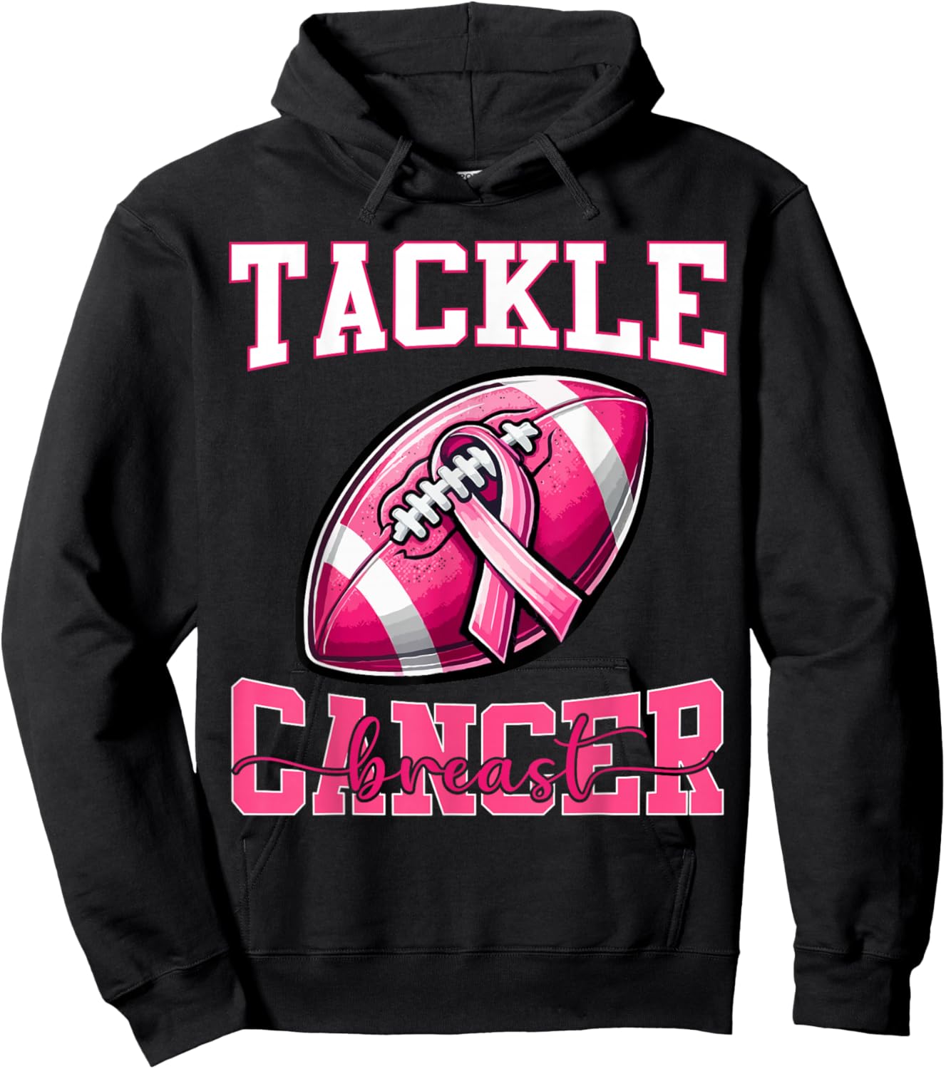 Tackle Breast Cancer Football Pink Ribbon Cancer Awareness Hoodie - Hoodie | Black