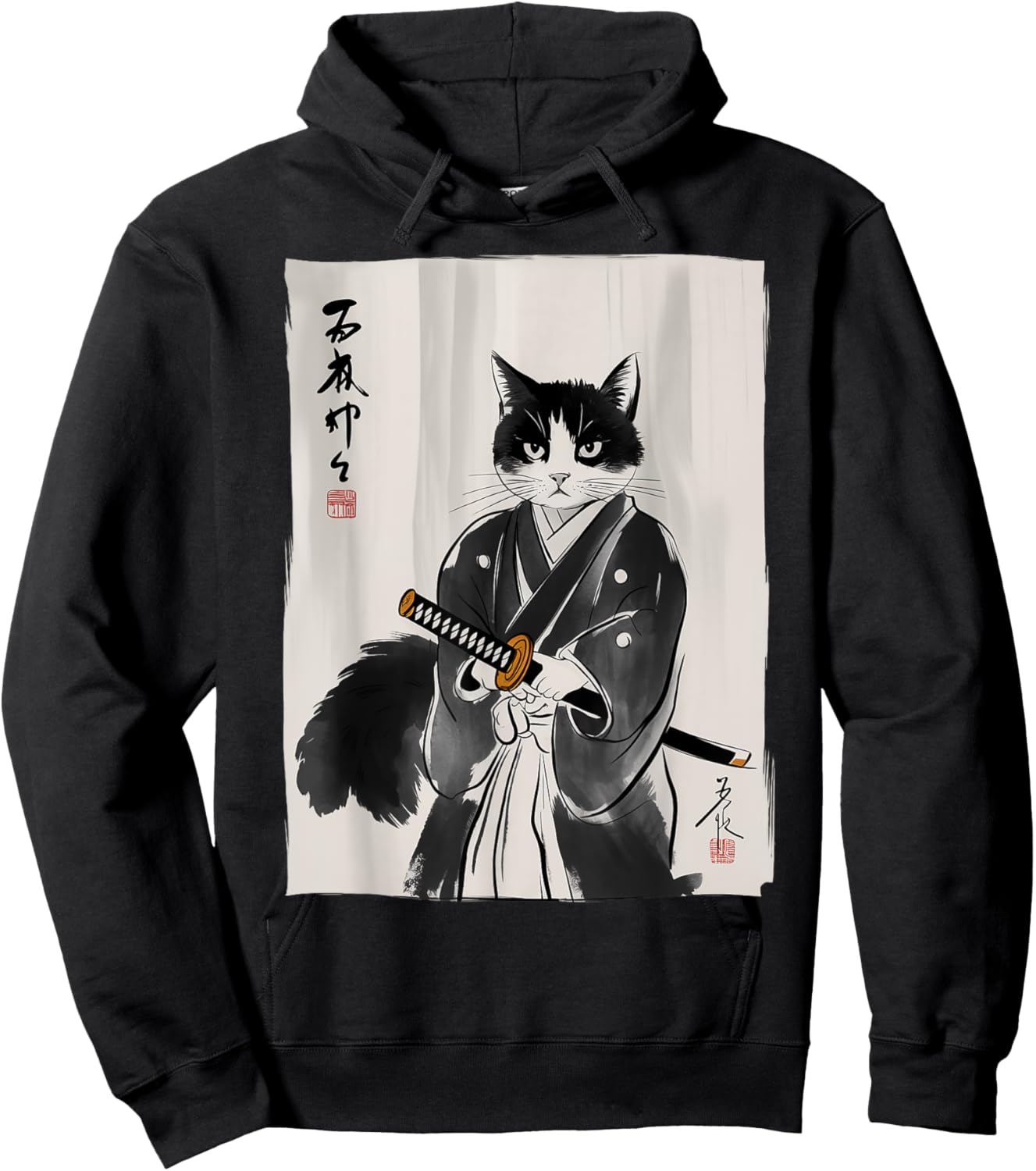 Samurai Cat Japanese Art Gifts For Cat Mom Cat Dad Cat Lover Hoodie - Hoodie | Black