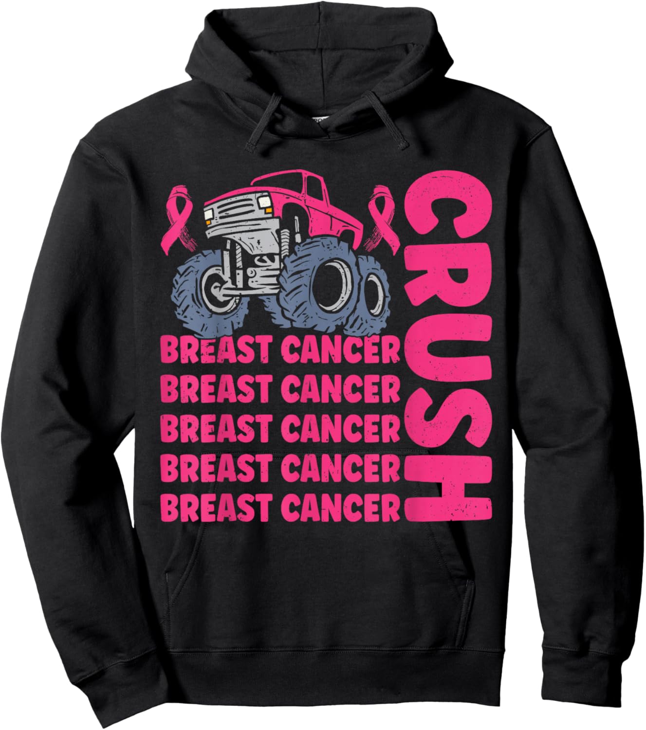 Crush Breast Cancer Awareness Truck pink Women Men Boys Hoodie - Hoodie | Black