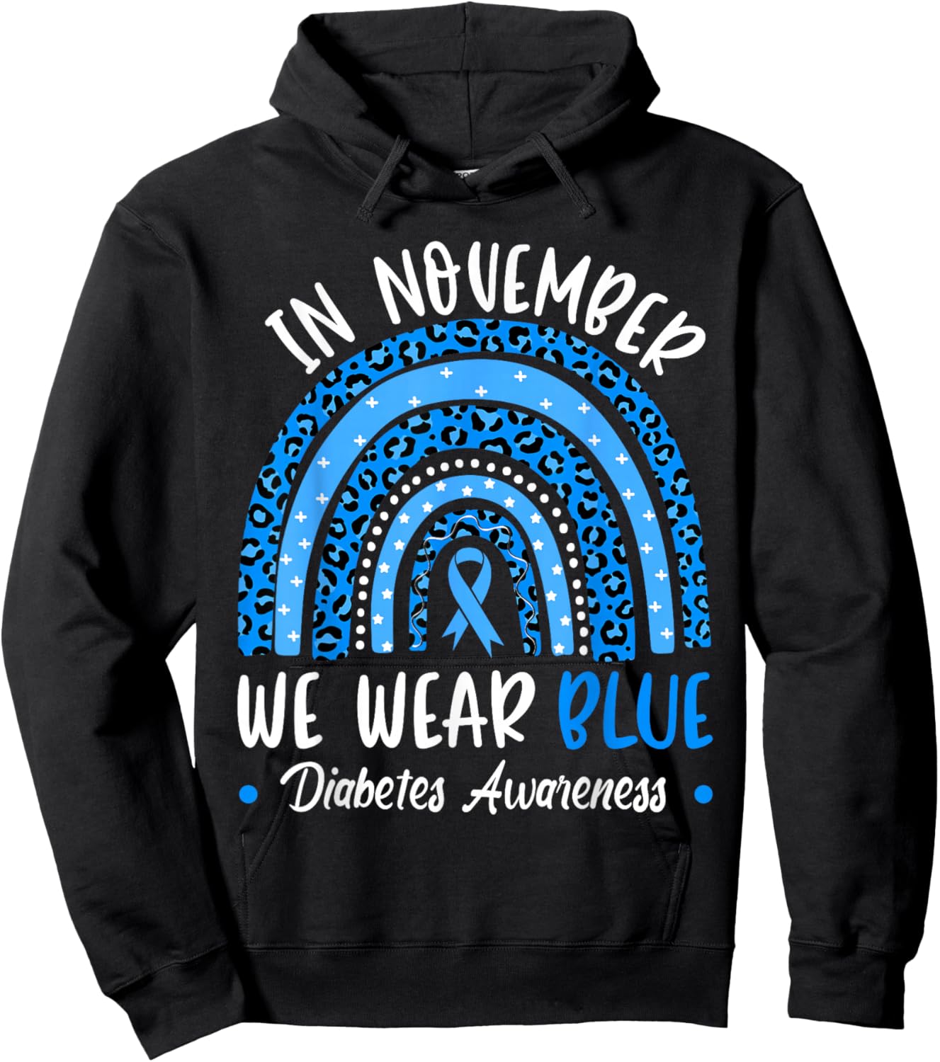 In November We Wear Blue Diabetes Awareness Ribbon Rainbow Hoodie - Hoodie | Black