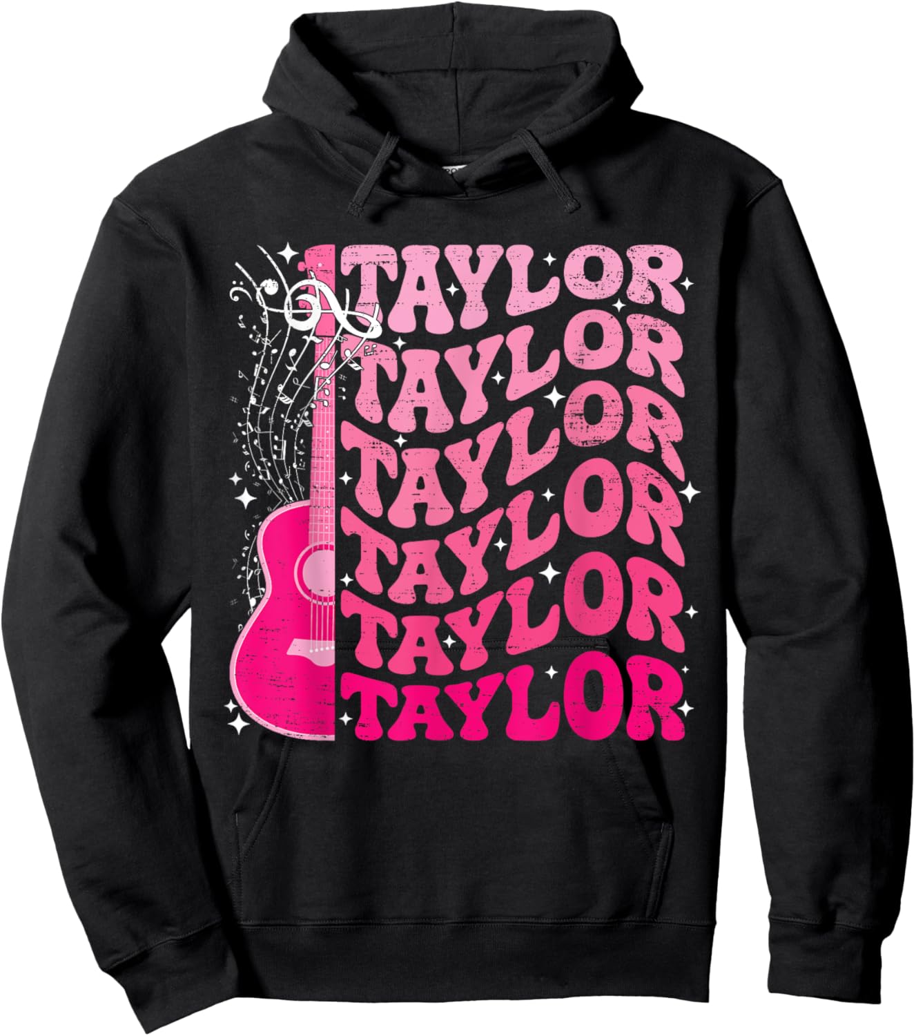 Girl Retro Taylor First Name Personalized Groovy 80's Pink Hoodie - Hoodie | Black