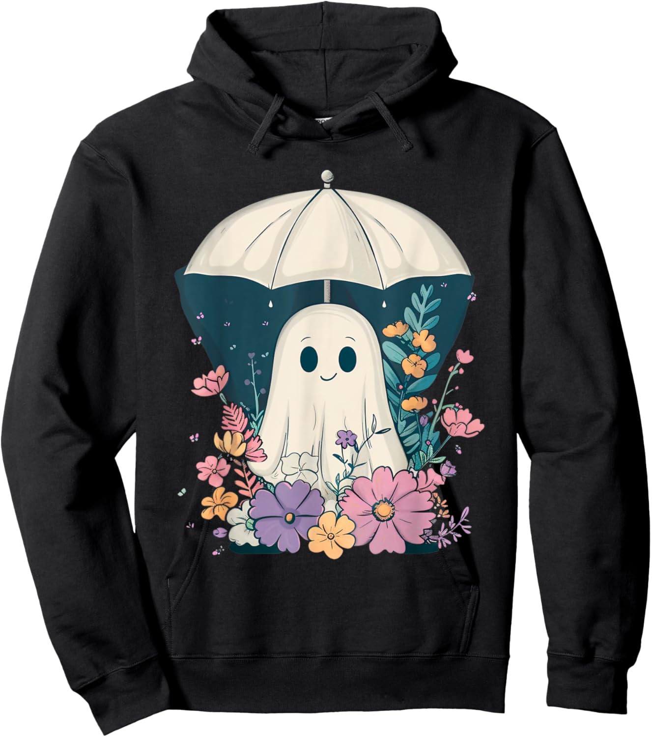 Cute Boho Ghost Under Umbrella Halloween Party Ghost Costume Hoodie - Hoodie | Black