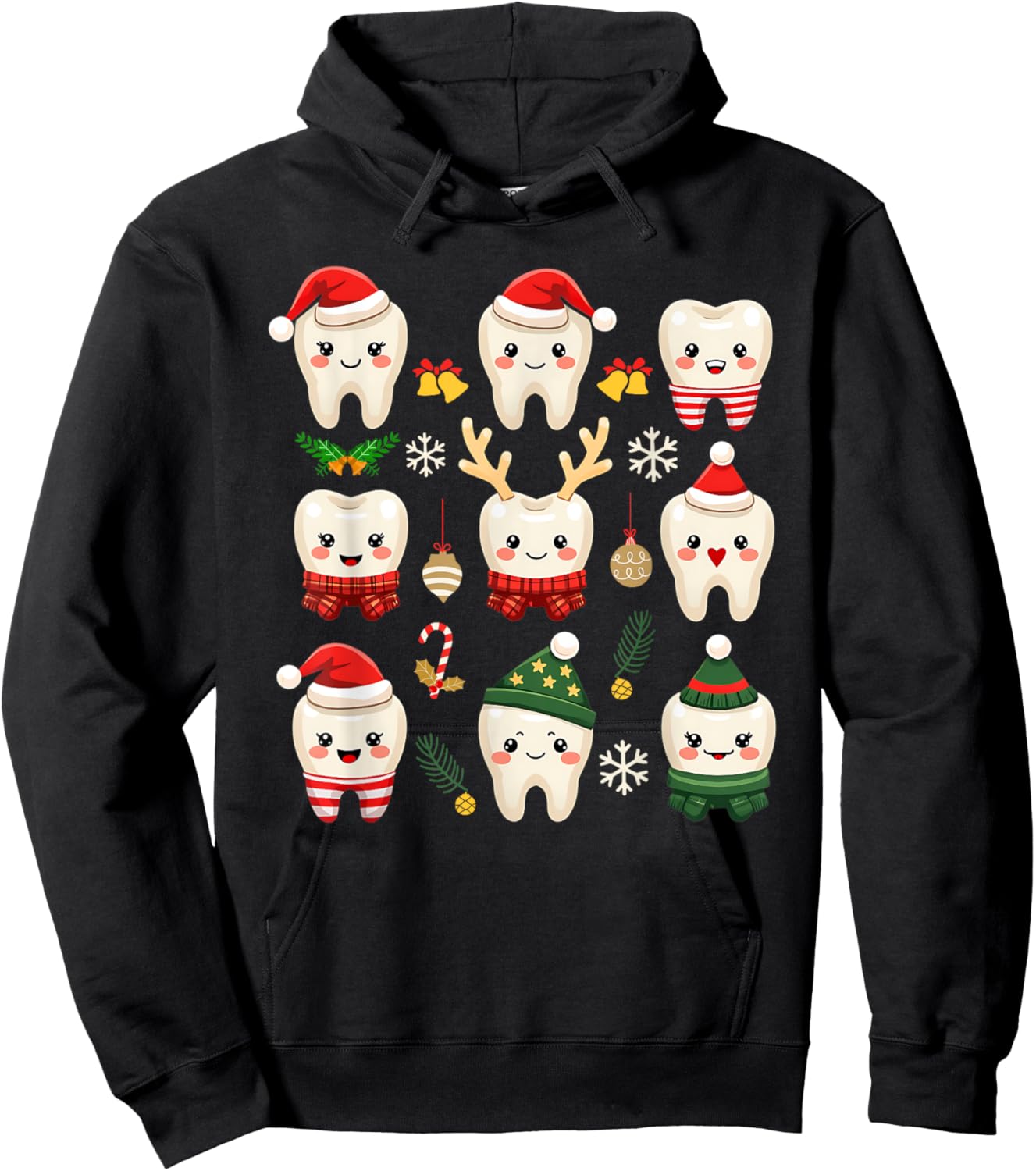 Funny Dental Christmas Teeth Cute Xmas Dentist Squad Crew Hoodie - Hoodie | Black
