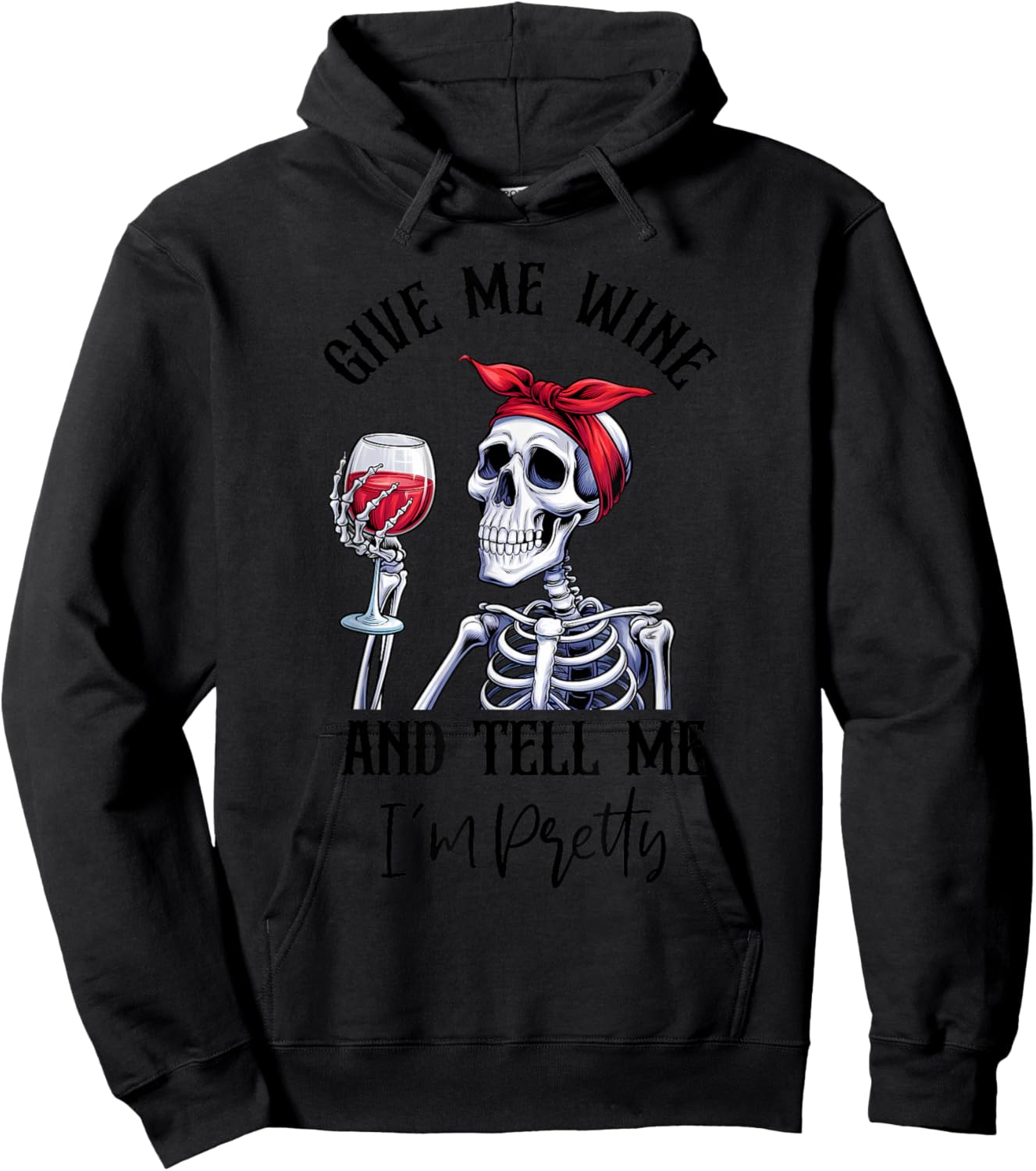 Halloween Skeleton With Red Wine Wine Glass Funny Halloween Hoodie - Hoodie | Black