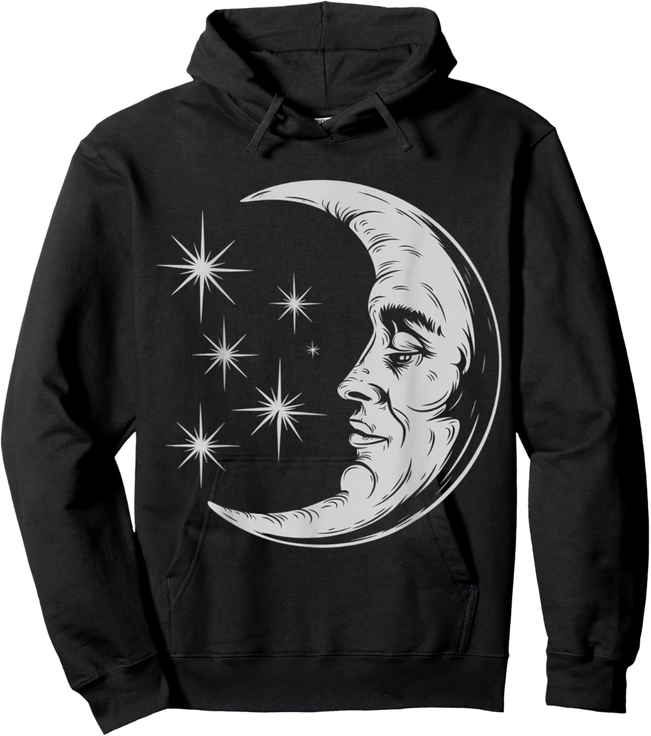 Bohemian Half Crescent Moon Face Hoodie - Hoodie | Black