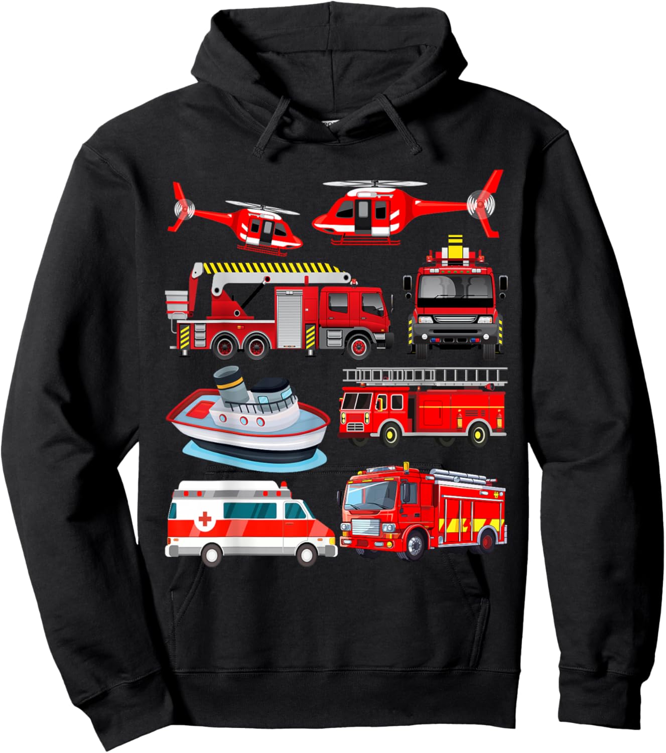 Firetruck Boys Men Firefighter Fireman Fire Engine Truck Hoodie - Hoodie | Black