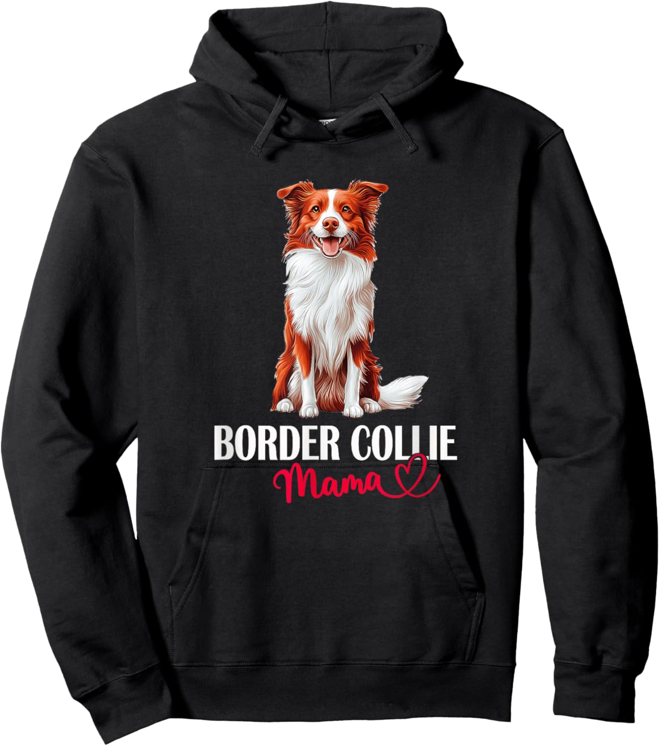 Girls Cute Mama Mom Red Border Collie Lover Hoodie - Hoodie | Black