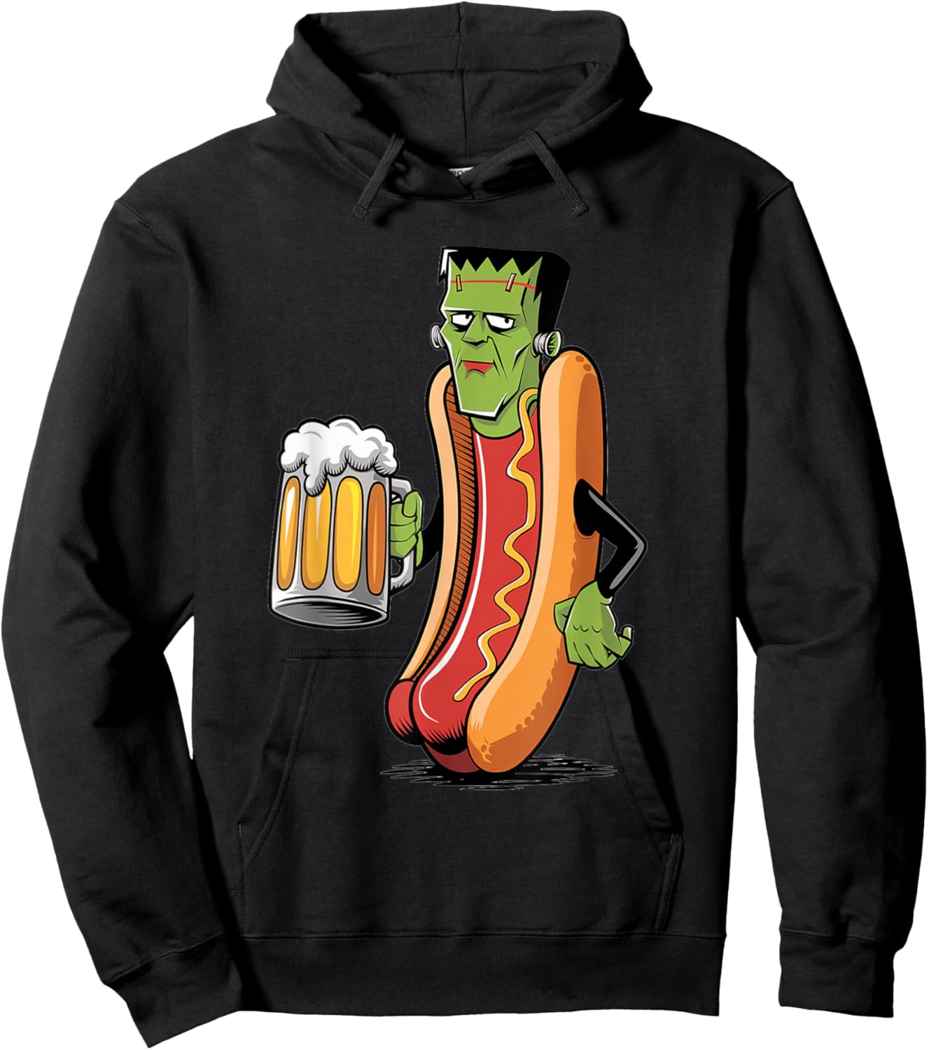 Frank And Stein Funny Adult Costume Hot Dog and Beer Hoodie - Hoodie | Black