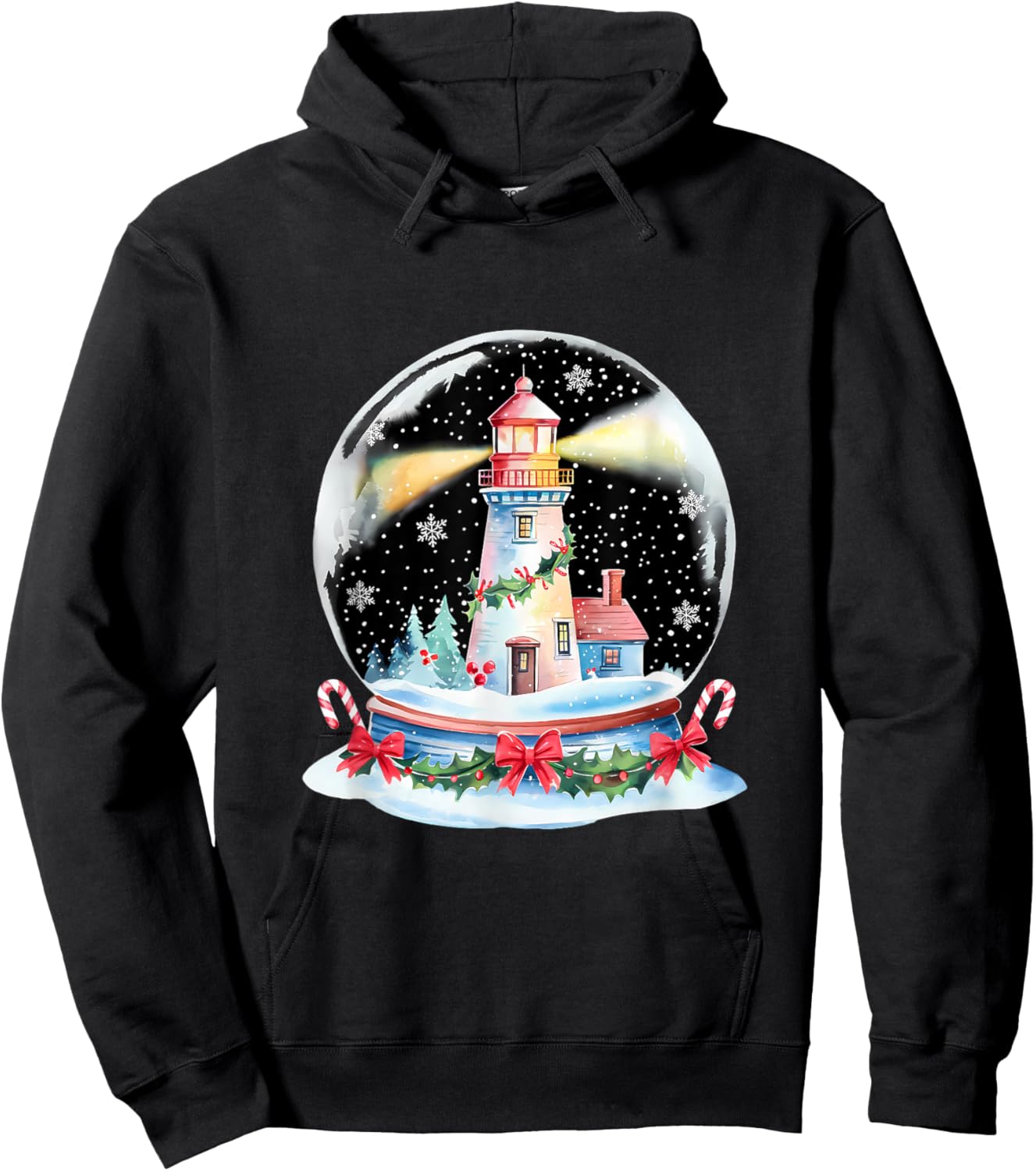Christmas Ball Lighthouse Xmas Merry Christmas Winter Hoodie - Hoodie | Black
