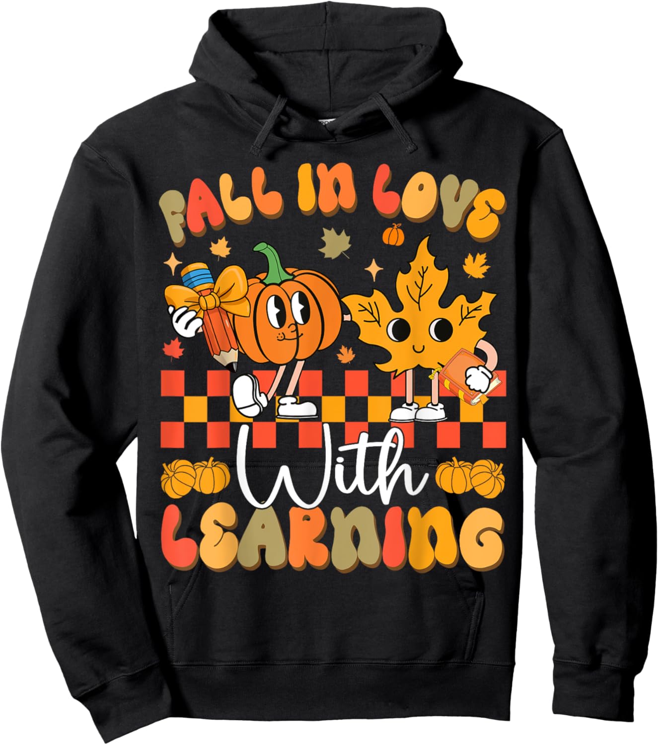 Fall In Love With Learning Funny Teacher Autumn Pumpkin Hoodie - Hoodie | Black