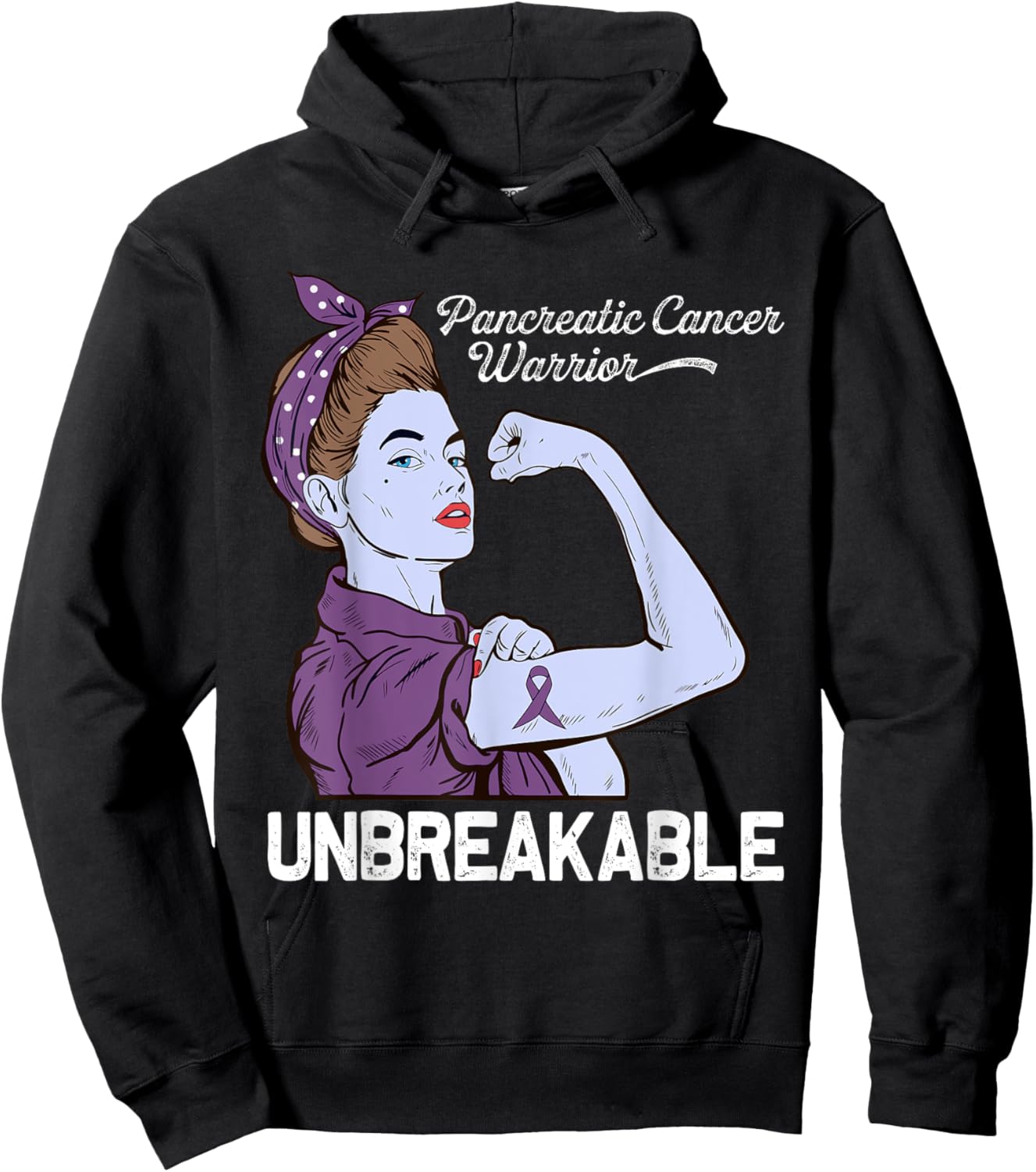 Pancreatic Cancer Warrior Awareness Purple Ribbon Support Hoodie - Hoodie | Black