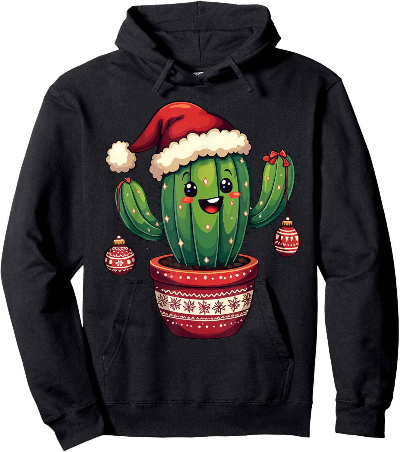 Cactus Santa Hat Funny Christmas Xmas Men Women Kids Hoodie - Hoodie | Black