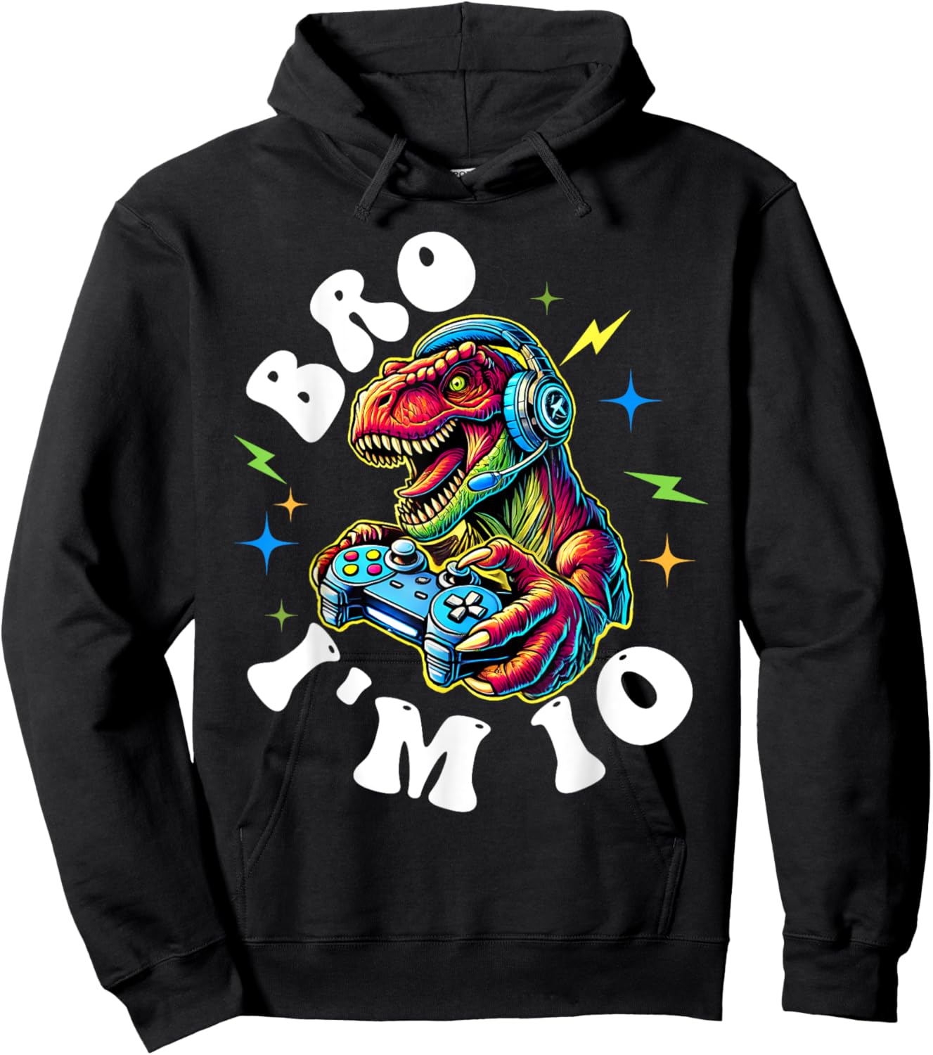 10th Birthday Boy Bro I’m 10 Year Old T Rex Gamer Ten Bday Hoodie - Hoodie | Black