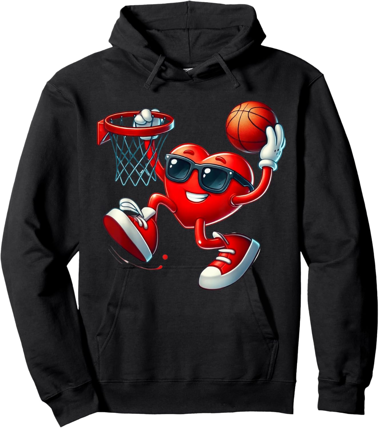 Valentines Day Basketball Funny Red Heart Love Boys Kids Hoodie - Hoodie | Black