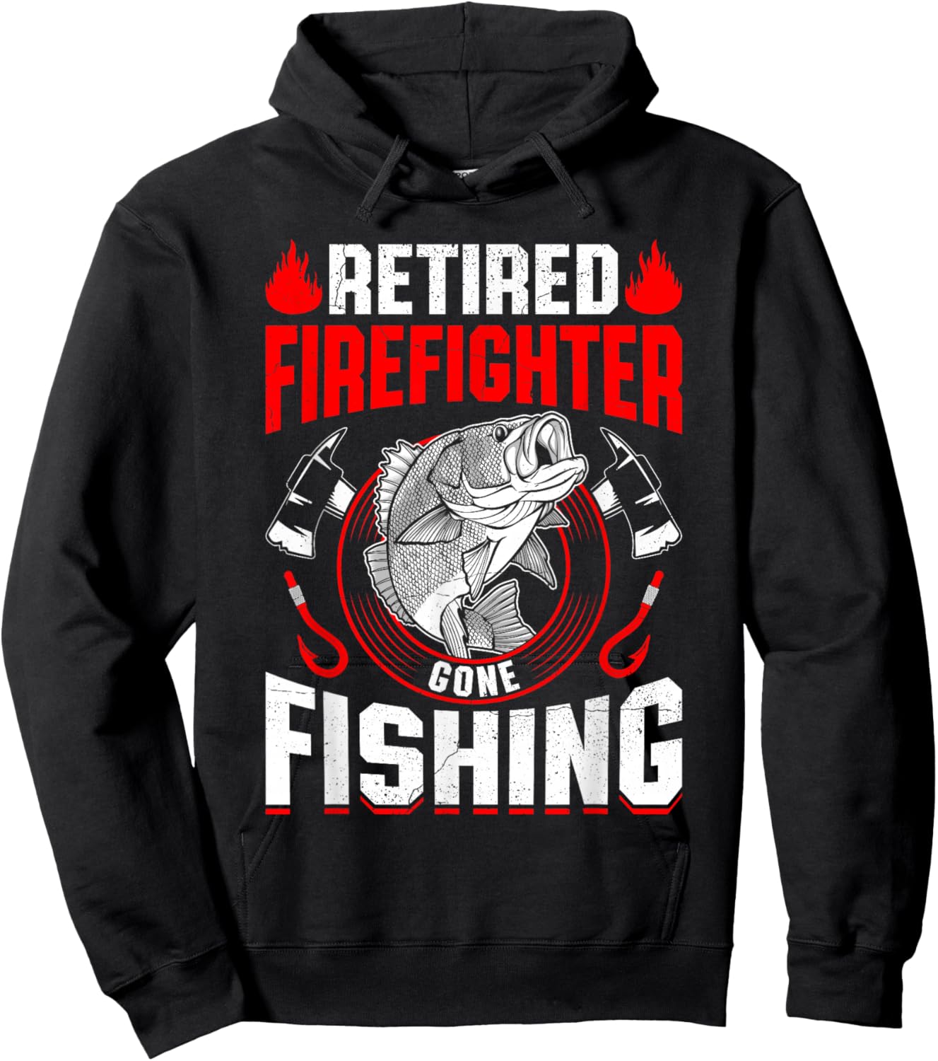 Retired Firefighter Gone Fishing Fun Firefighter Retirement Hoodie - Hoodie | Black