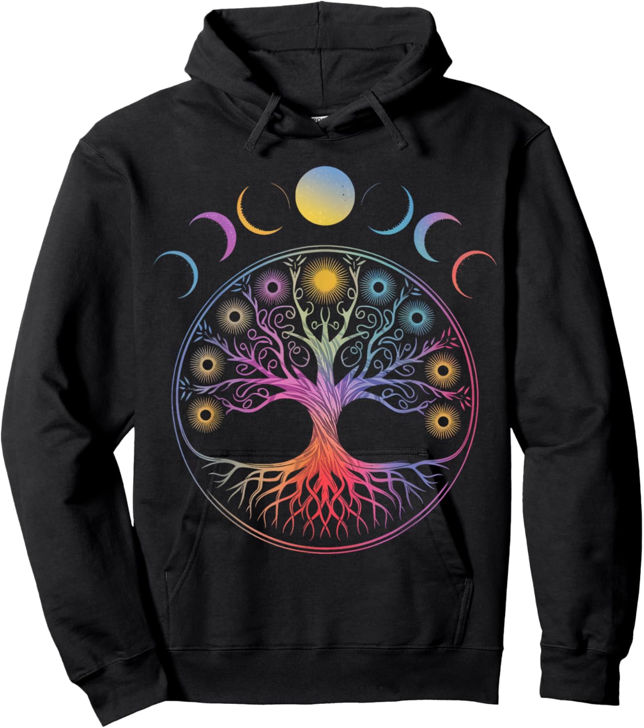 Meditation Yoga Life Tree Full Moon Phases Hoodie - Hoodie | Black