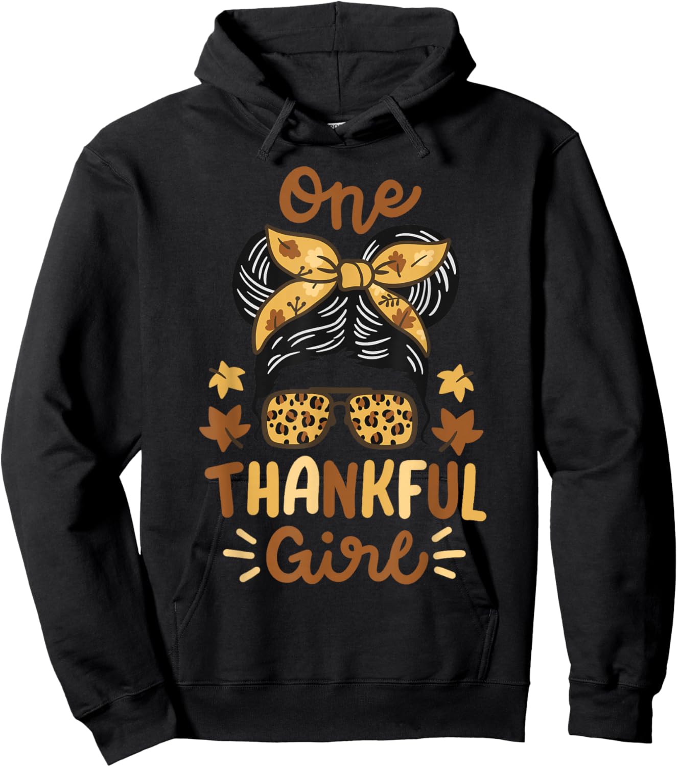 Thanksgiving Messy Bun Leopard Thankful Girl Women Hoodie - Hoodie | Black