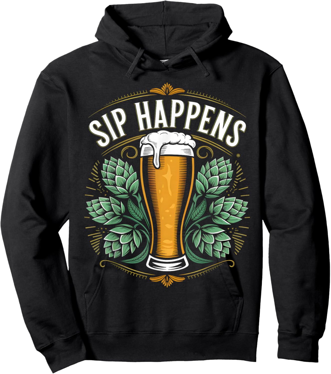 Cool Pun Beers Designs Sip Happens Beer Funny Sarcastic Humor Drink -Adults Black Short Sleeve Hoodie - Hoodie | Black