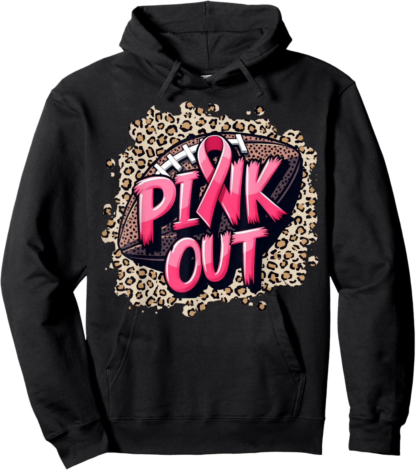 Pink Out American Football Leopard Tackle Breast Cancer 2024 Hoodie - Hoodie | Black